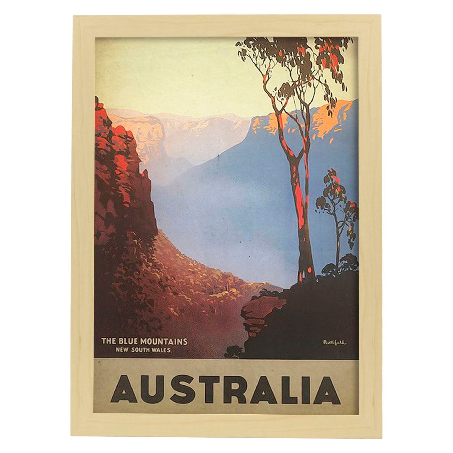 Poster vintage de Australia - Montañas azules. con imágenes vintage y de publicidad antigua.-Artwork-Nacnic-A3-Marco Madera clara-Nacnic Estudio SL