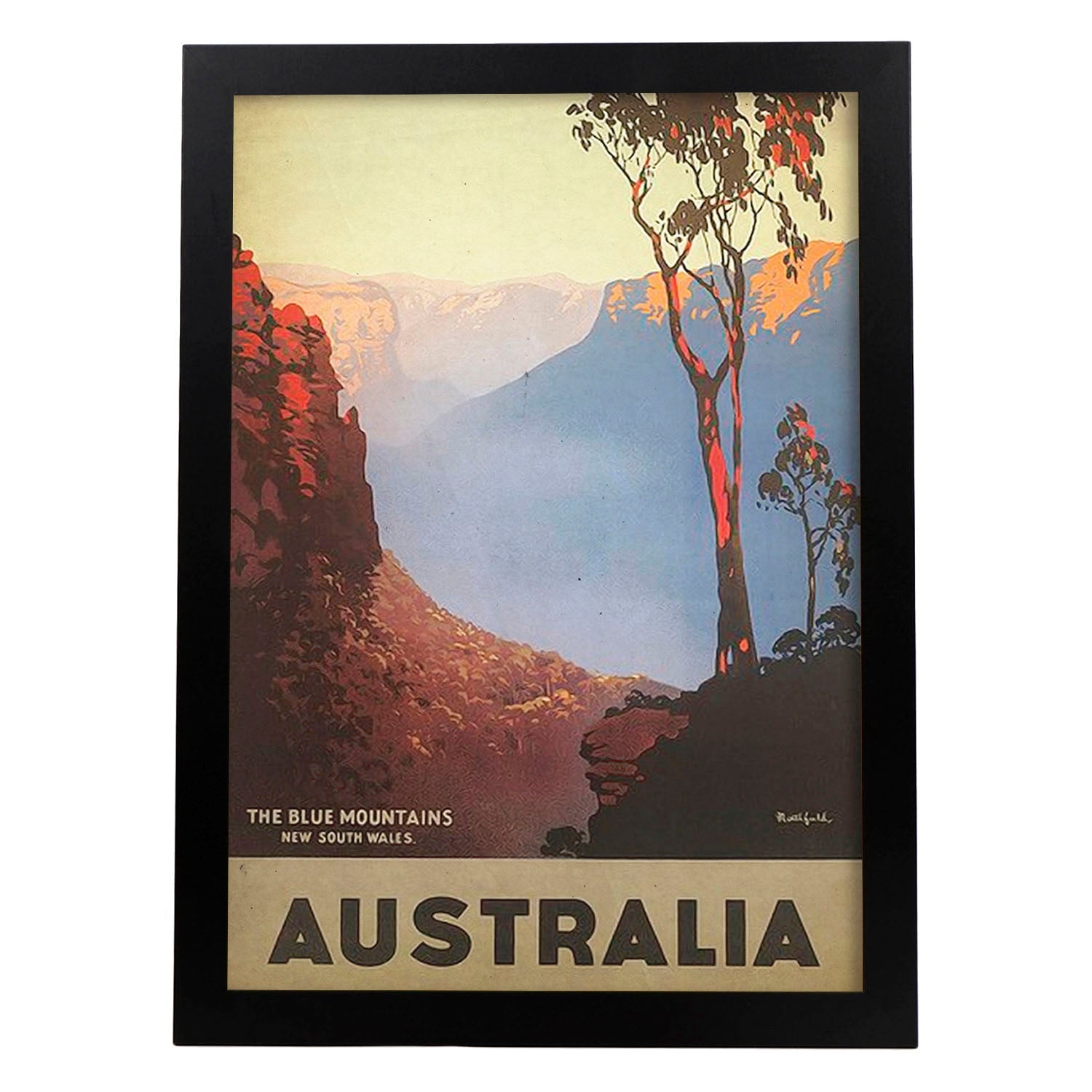 Poster vintage de Australia - Montañas azules. con imágenes vintage y de publicidad antigua.-Artwork-Nacnic-A3-Marco Negro-Nacnic Estudio SL