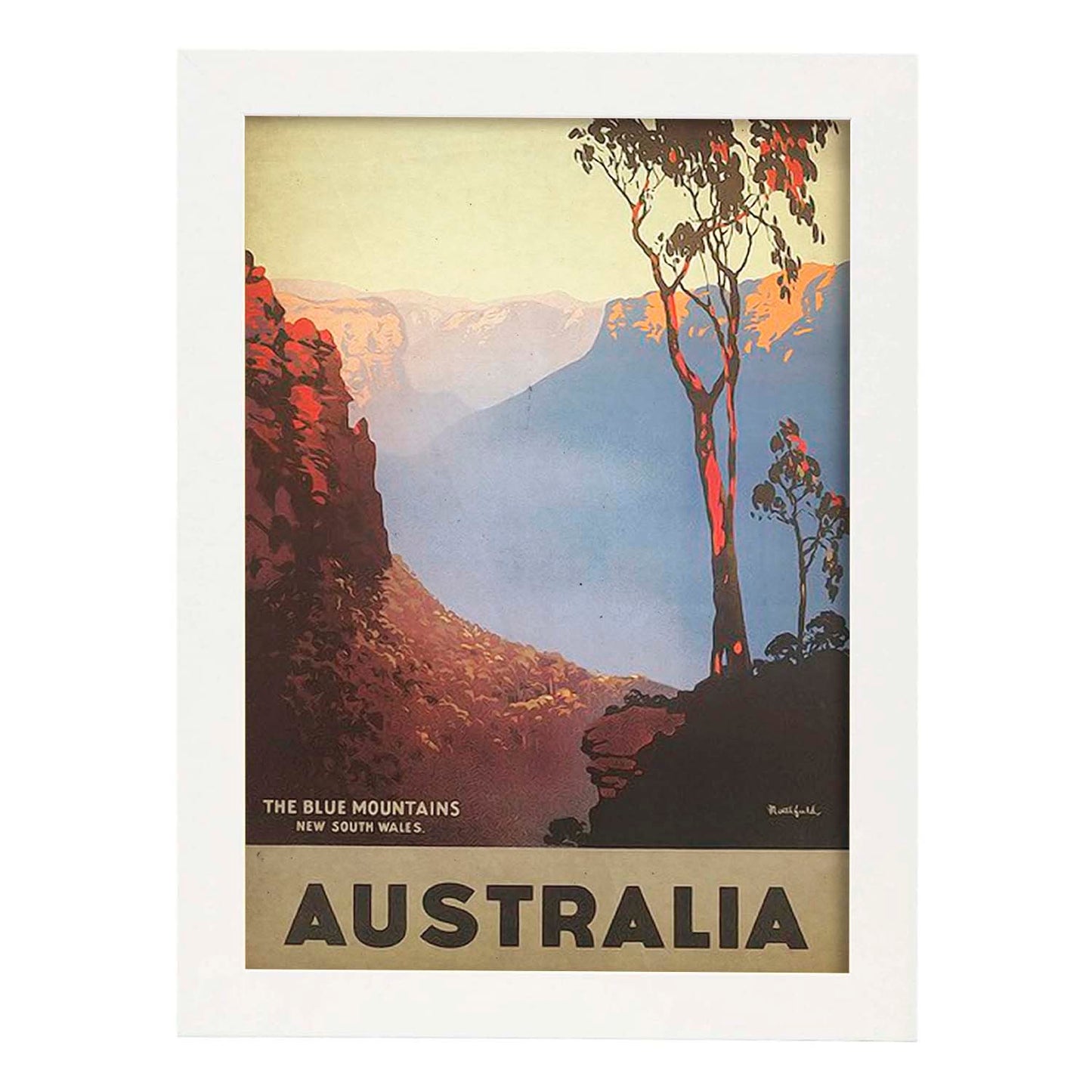 Poster vintage de Australia - Montañas azules. con imágenes vintage y de publicidad antigua.-Artwork-Nacnic-A4-Marco Blanco-Nacnic Estudio SL