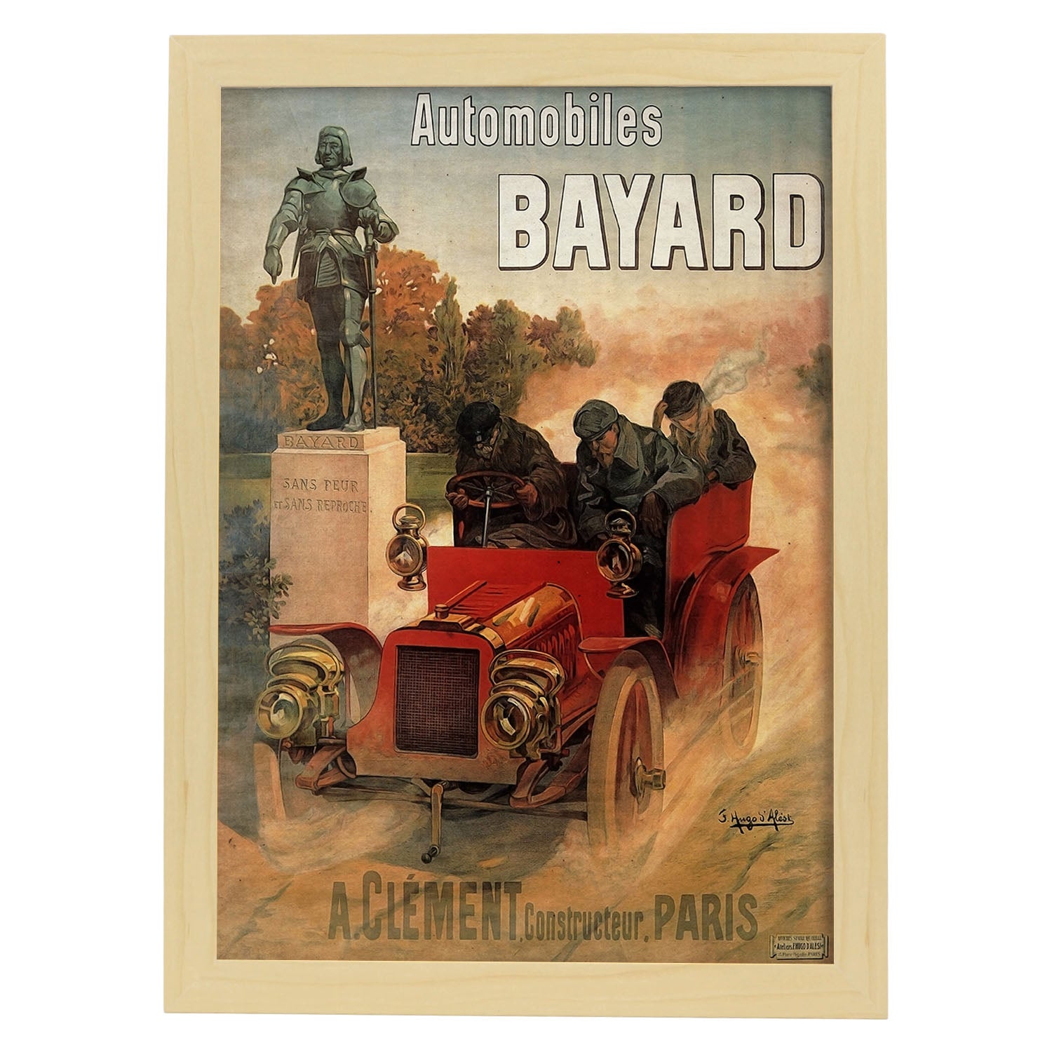 Poster vintage de Automoviles Bayard. con imágenes vintage y de publicidad antigua.-Artwork-Nacnic-A4-Marco Madera clara-Nacnic Estudio SL