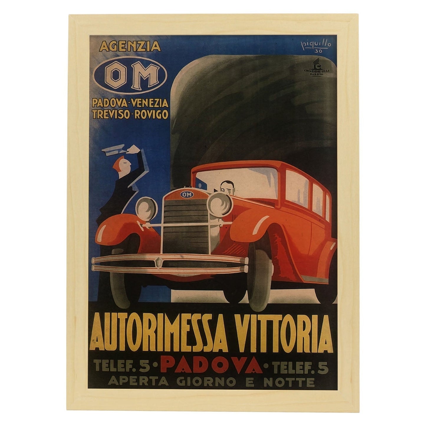 Poster vintage de Automoviles Vittoria. con imágenes vintage y de publicidad antigua.-Artwork-Nacnic-A3-Marco Madera clara-Nacnic Estudio SL