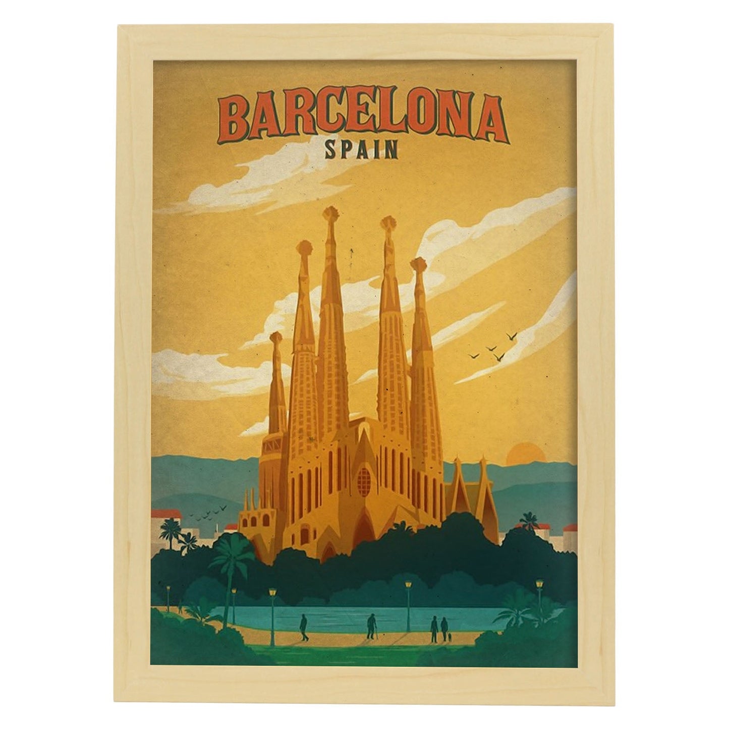 Poster vintage de Barcelona. con imágenes vintage y de publicidad antigua.-Artwork-Nacnic-A3-Marco Madera clara-Nacnic Estudio SL