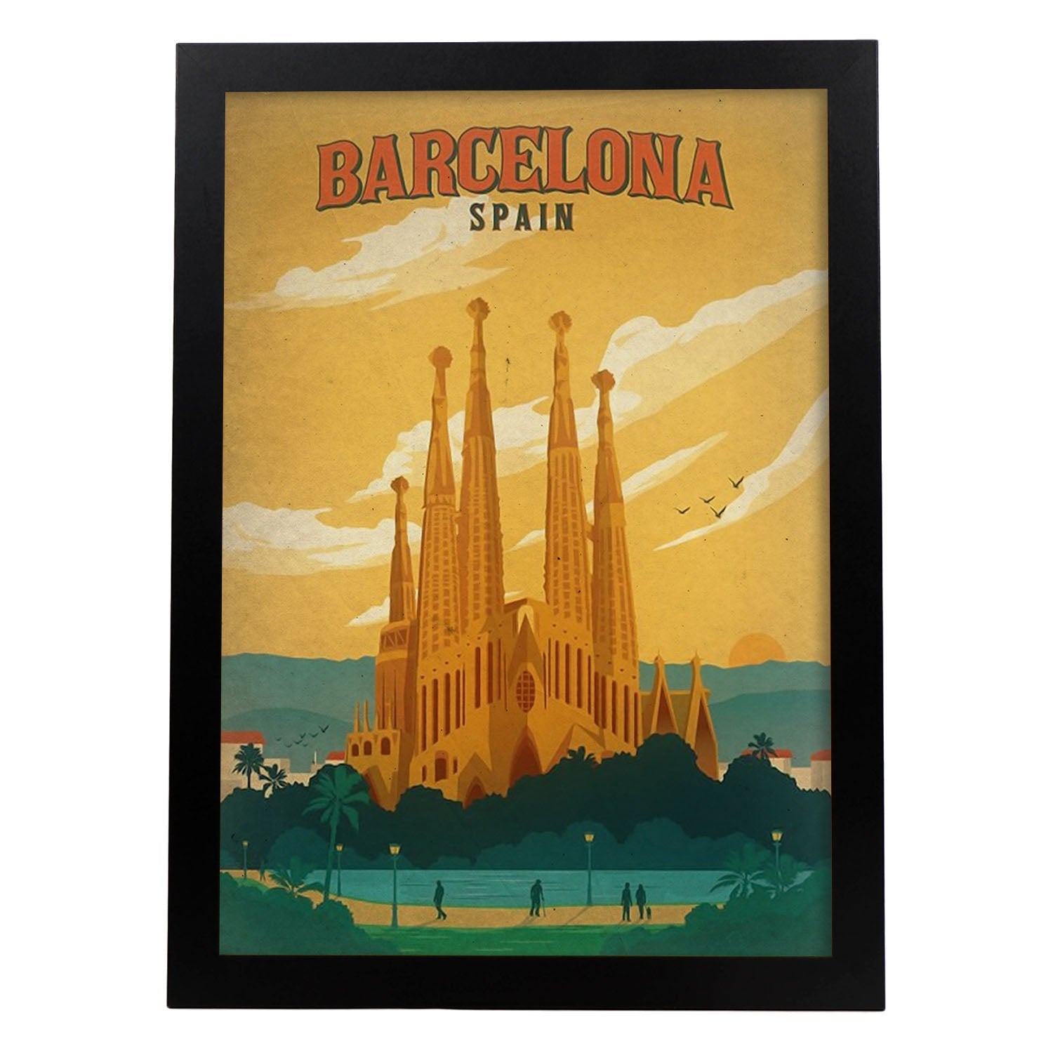 Poster vintage de Barcelona. con imágenes vintage y de publicidad antigua.-Artwork-Nacnic-A3-Marco Negro-Nacnic Estudio SL
