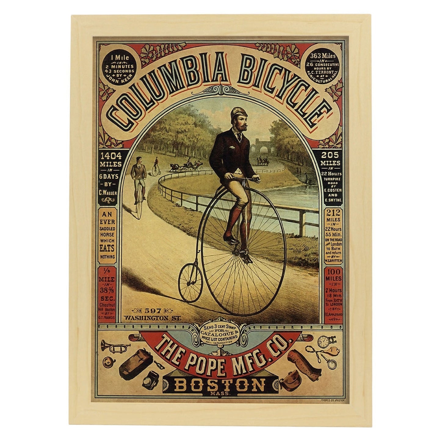 Poster vintage de Bicicleta antigua. con imágenes vintage y de publicidad antigua.-Artwork-Nacnic-A3-Marco Madera clara-Nacnic Estudio SL