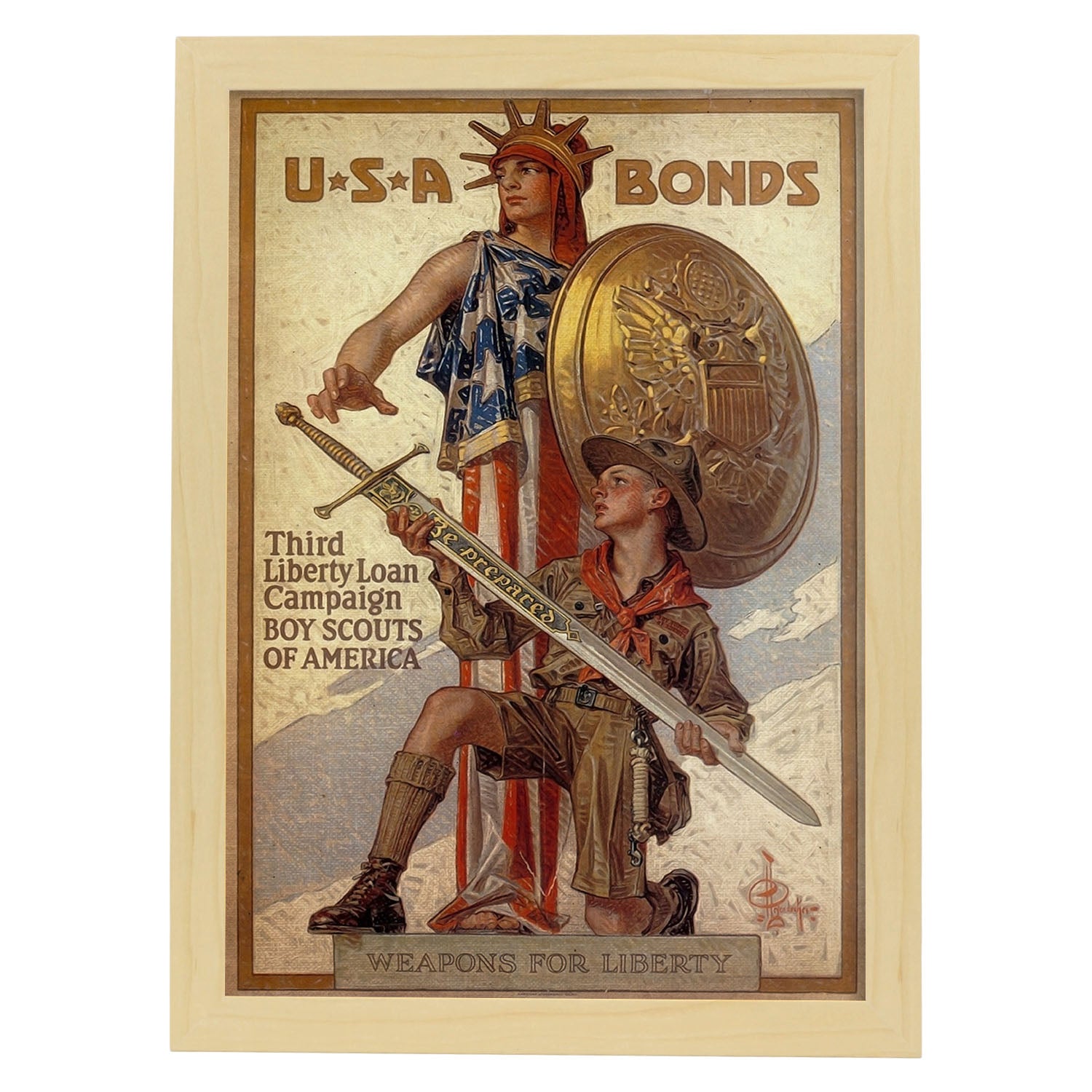 Poster vintage de Bonos de USA. con imágenes vintage y de publicidad antigua.-Artwork-Nacnic-A4-Marco Madera clara-Nacnic Estudio SL