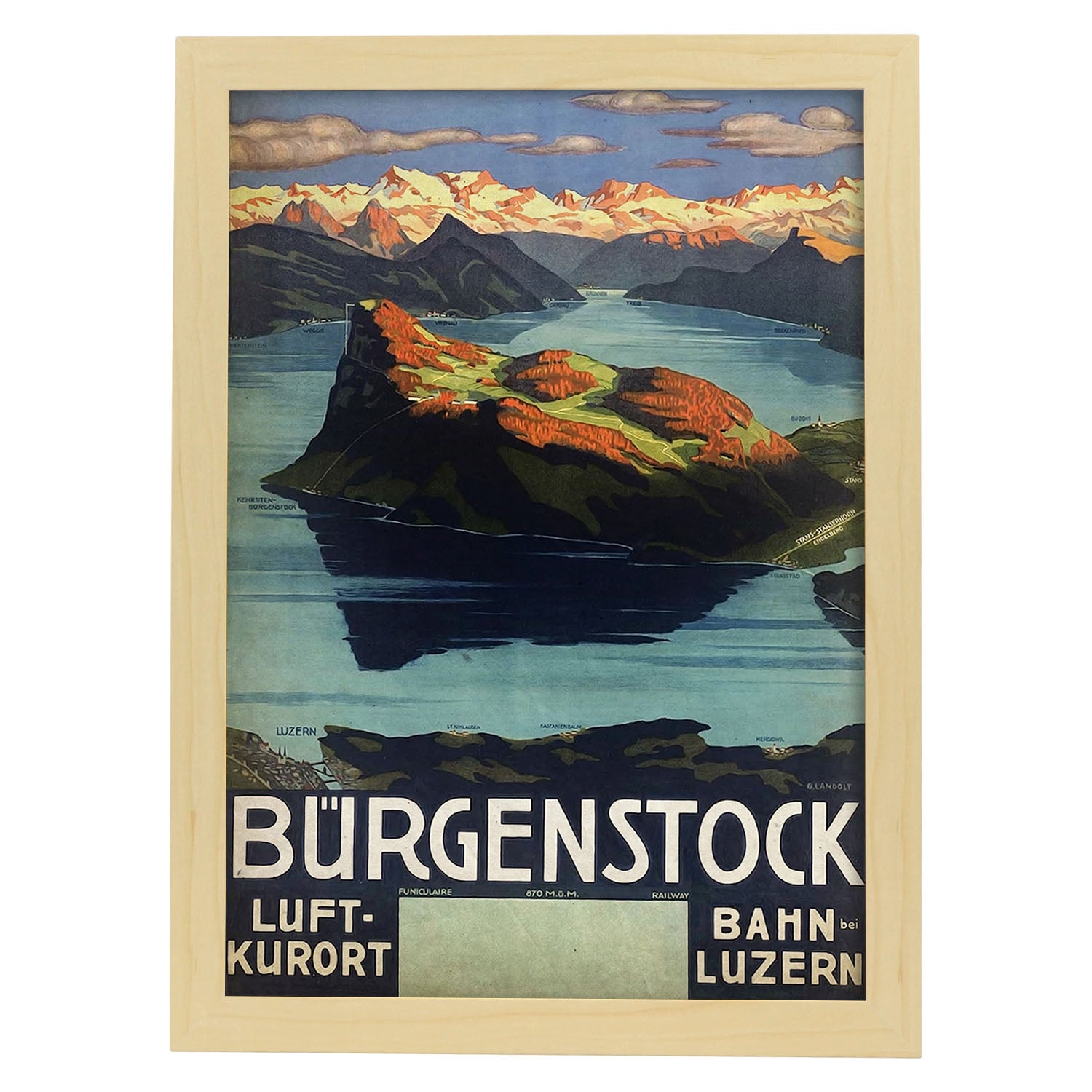 Poster vintage de Burgenstock. con imágenes vintage y de publicidad antigua.-Artwork-Nacnic-A3-Marco Madera clara-Nacnic Estudio SL