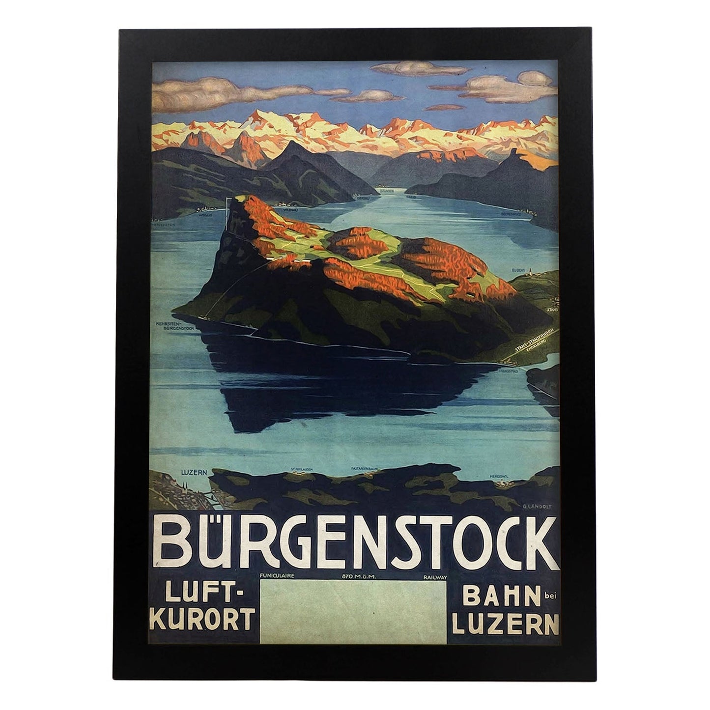 Poster vintage de Burgenstock. con imágenes vintage y de publicidad antigua.-Artwork-Nacnic-A3-Marco Negro-Nacnic Estudio SL