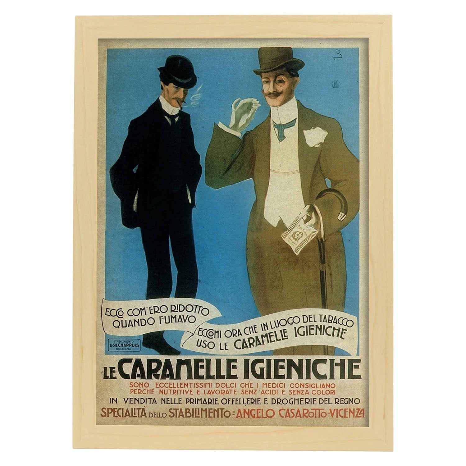 Poster vintage de Caballeros. con imágenes vintage y de publicidad antigua.-Artwork-Nacnic-A4-Marco Madera clara-Nacnic Estudio SL