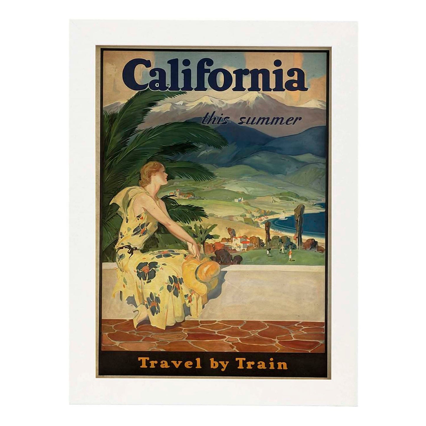 Poster vintage de California en tren. con imágenes vintage y de publicidad antigua.-Artwork-Nacnic-A3-Marco Blanco-Nacnic Estudio SL