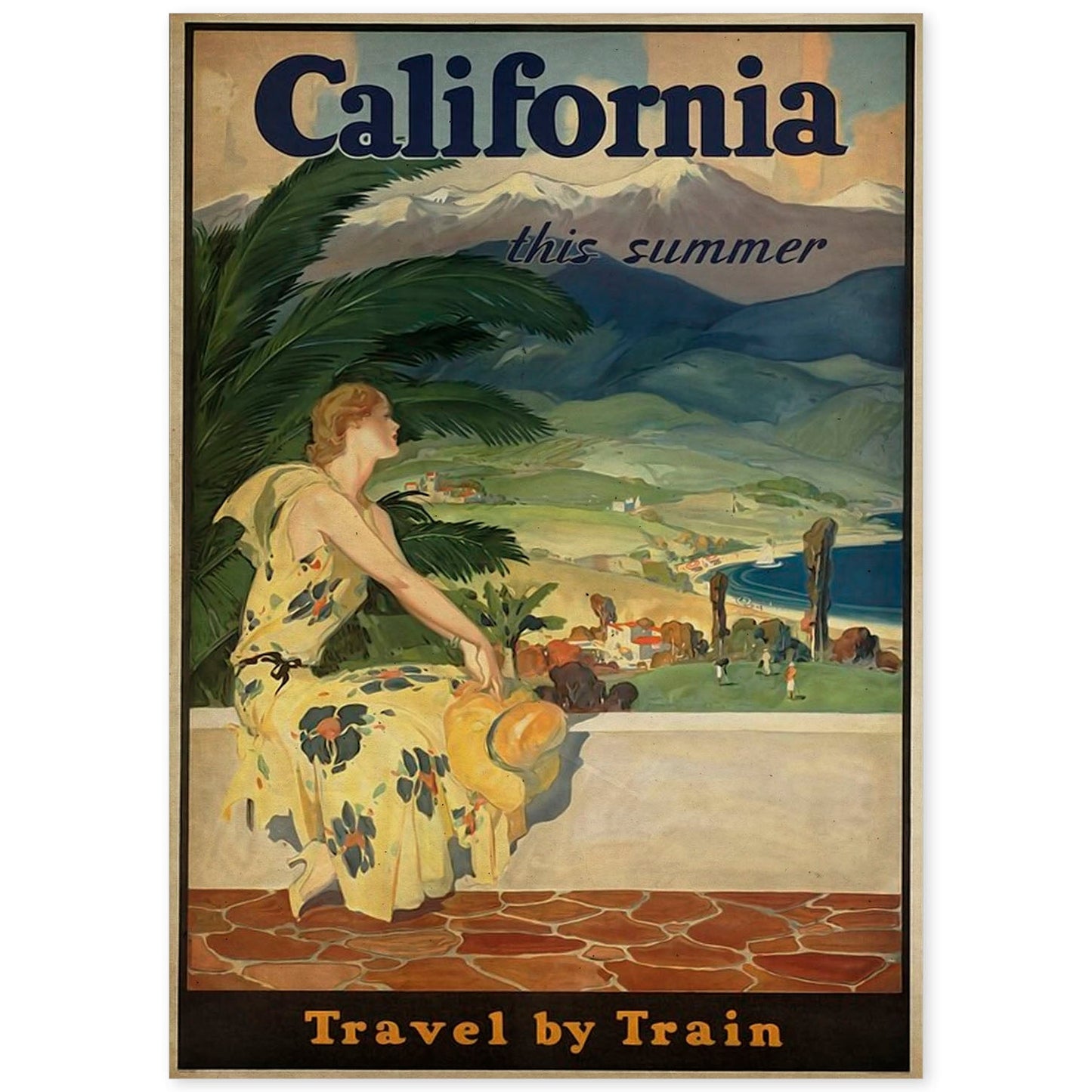 Poster vintage de California en tren. con imágenes vintage y de publicidad antigua.-Artwork-Nacnic-A4-Sin marco-Nacnic Estudio SL
