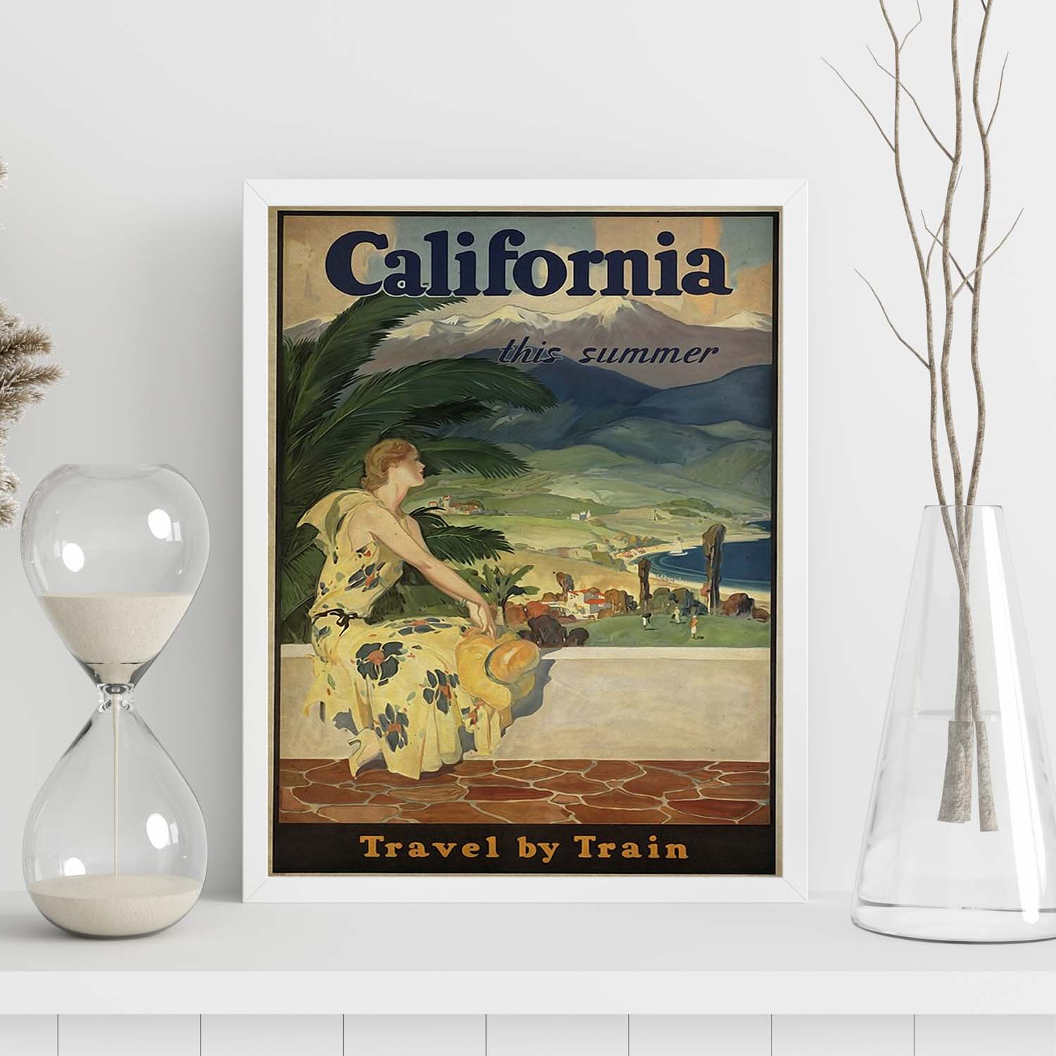 Poster vintage de California en tren. con imágenes vintage y de publicidad antigua.-Artwork-Nacnic-Nacnic Estudio SL