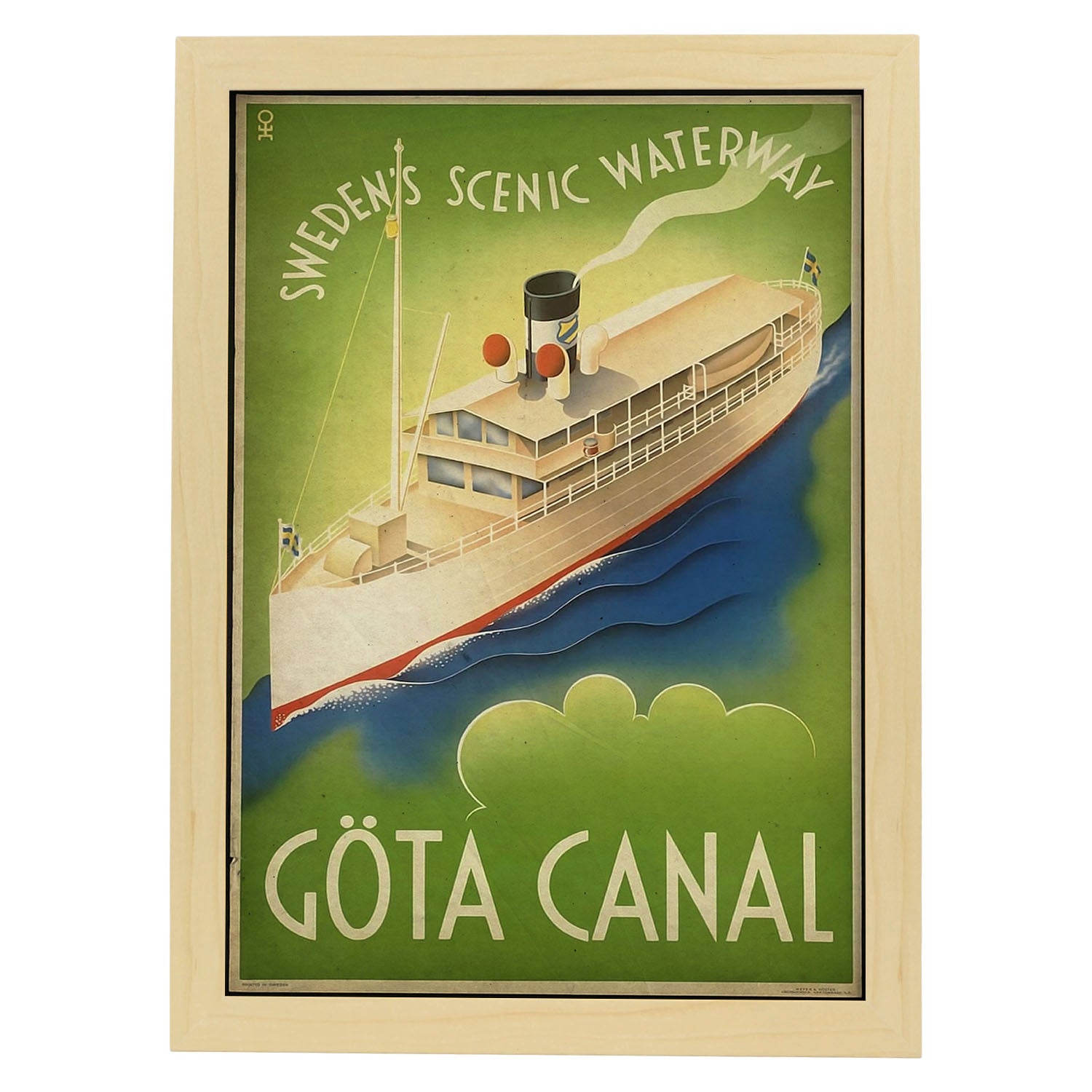 Poster vintage de Canal Göta. con imágenes vintage y de publicidad antigua.-Artwork-Nacnic-A3-Marco Madera clara-Nacnic Estudio SL