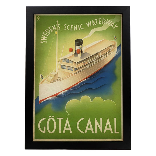 Poster vintage de Canal Göta. con imágenes vintage y de publicidad antigua.-Artwork-Nacnic-A4-Marco Negro-Nacnic Estudio SL
