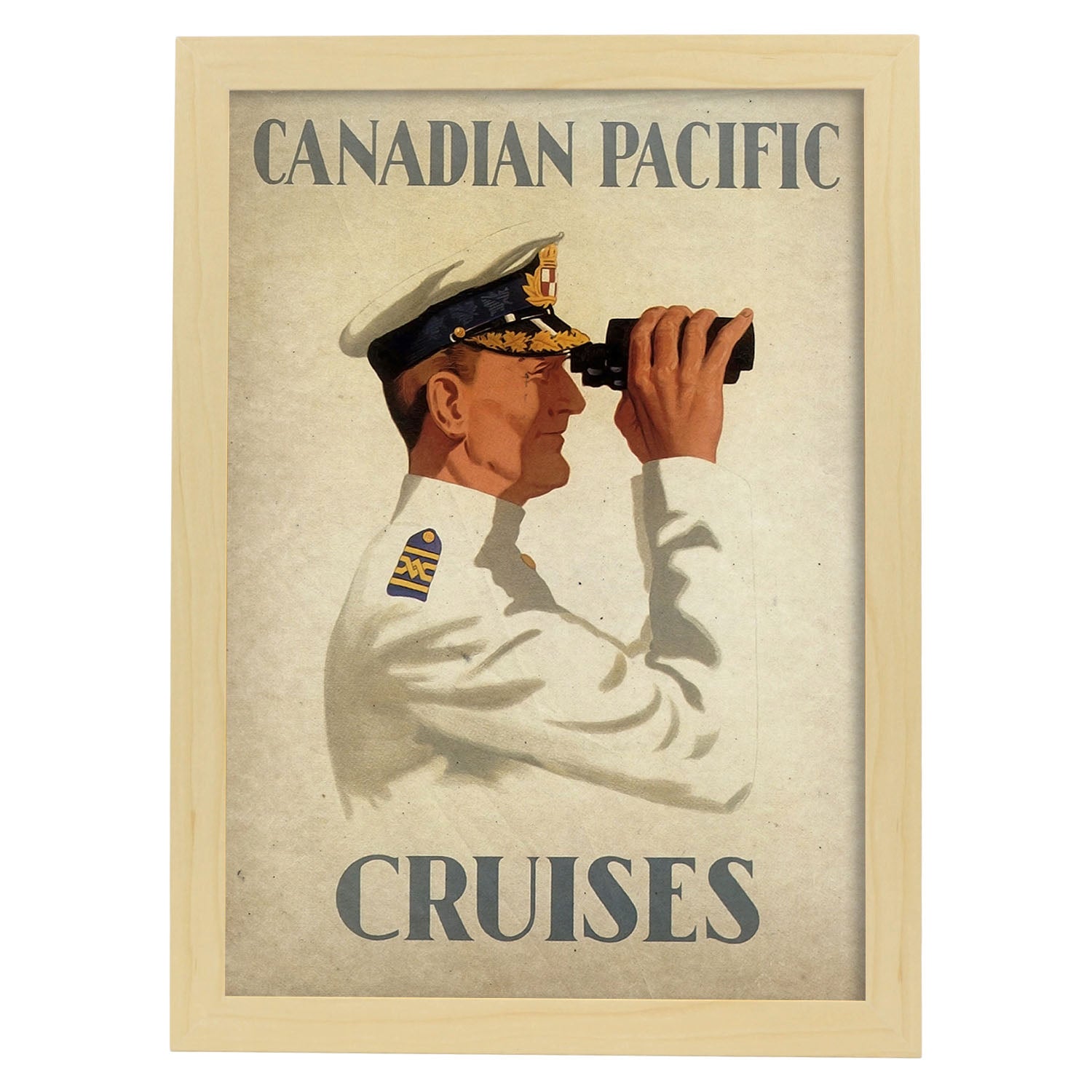 Poster vintage de Capitan de barco. con imágenes vintage y de publicidad antigua.-Artwork-Nacnic-A3-Marco Madera clara-Nacnic Estudio SL