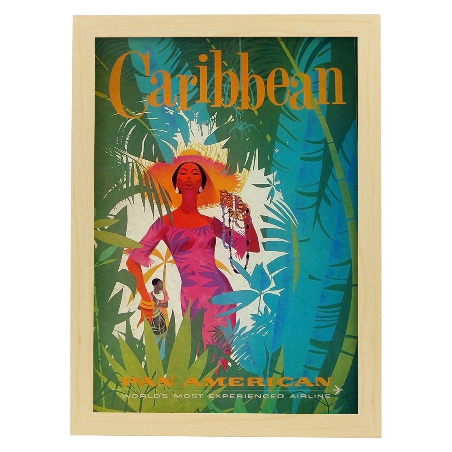Poster vintage de Caribe. con imágenes vintage y de publicidad antigua.-Artwork-Nacnic-A3-Marco Madera clara-Nacnic Estudio SL