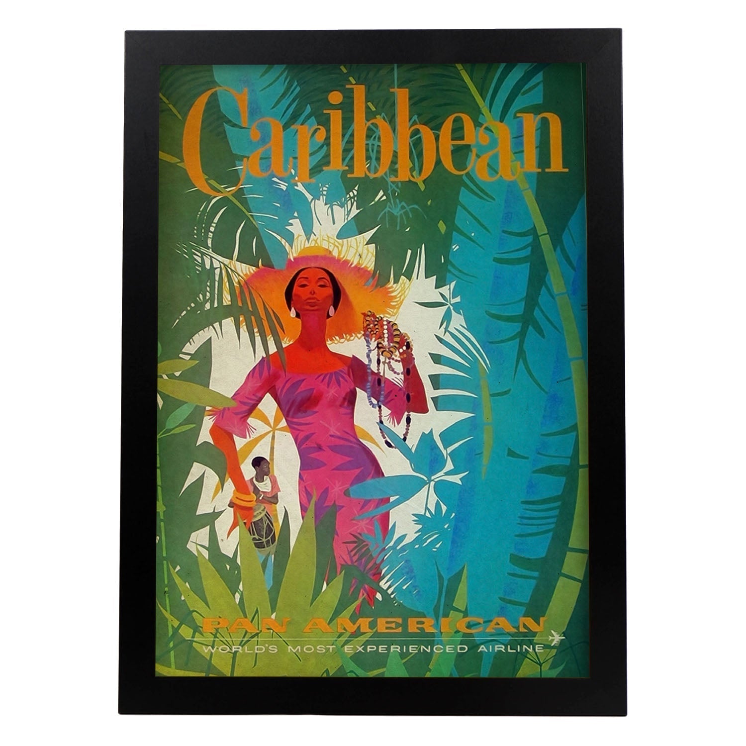 Poster vintage de Caribe. con imágenes vintage y de publicidad antigua.-Artwork-Nacnic-A4-Marco Negro-Nacnic Estudio SL