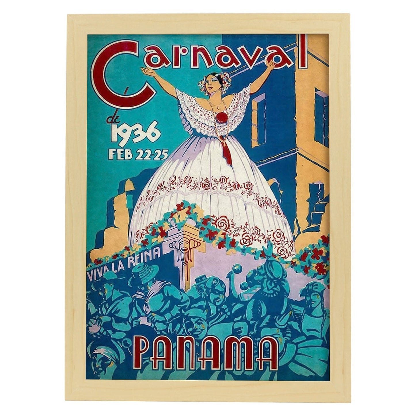 Poster vintage de Carnaval de Panama. con imágenes vintage y de publicidad antigua.-Artwork-Nacnic-A3-Marco Madera clara-Nacnic Estudio SL