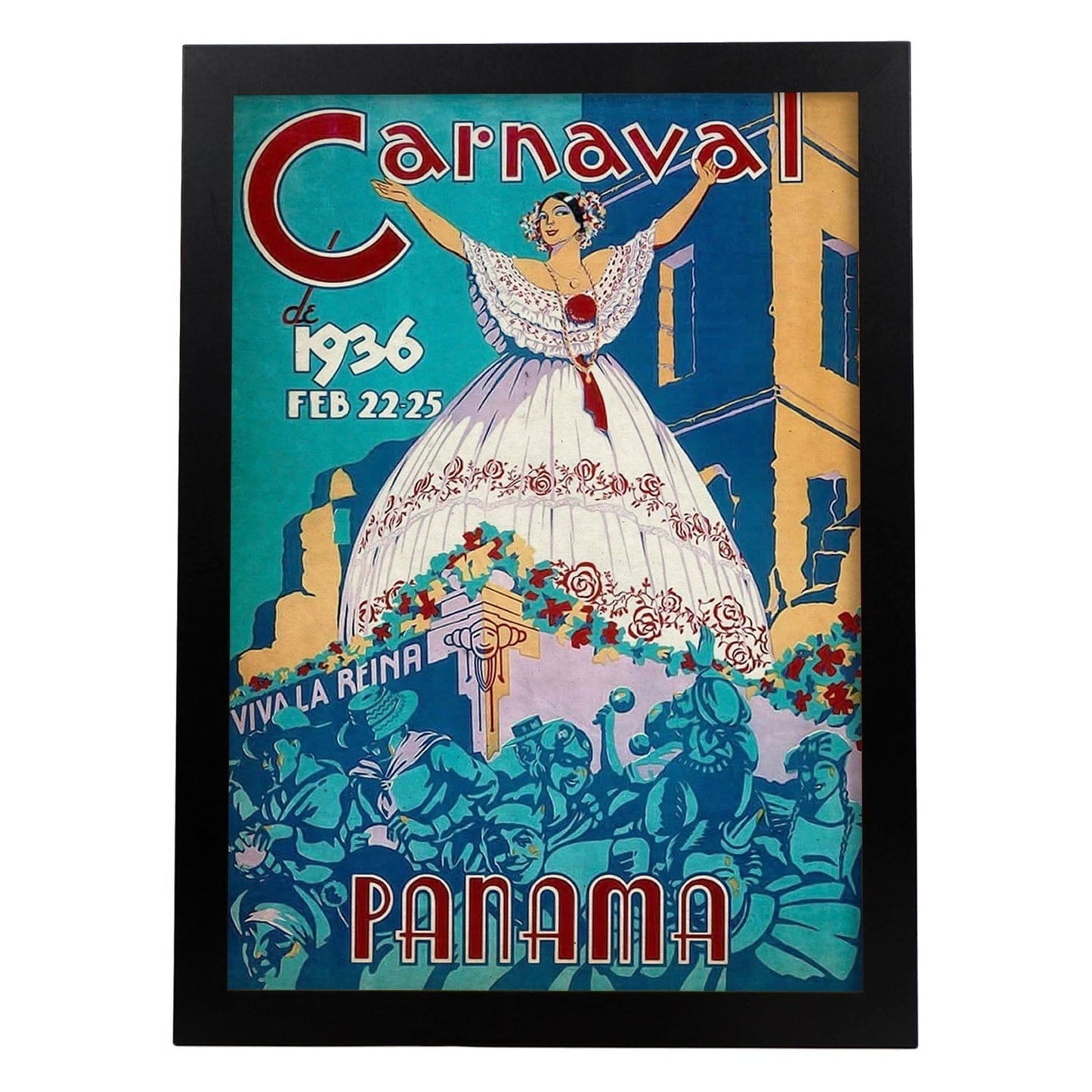 Poster vintage de Carnaval de Panama. con imágenes vintage y de publicidad antigua.-Artwork-Nacnic-A3-Marco Negro-Nacnic Estudio SL