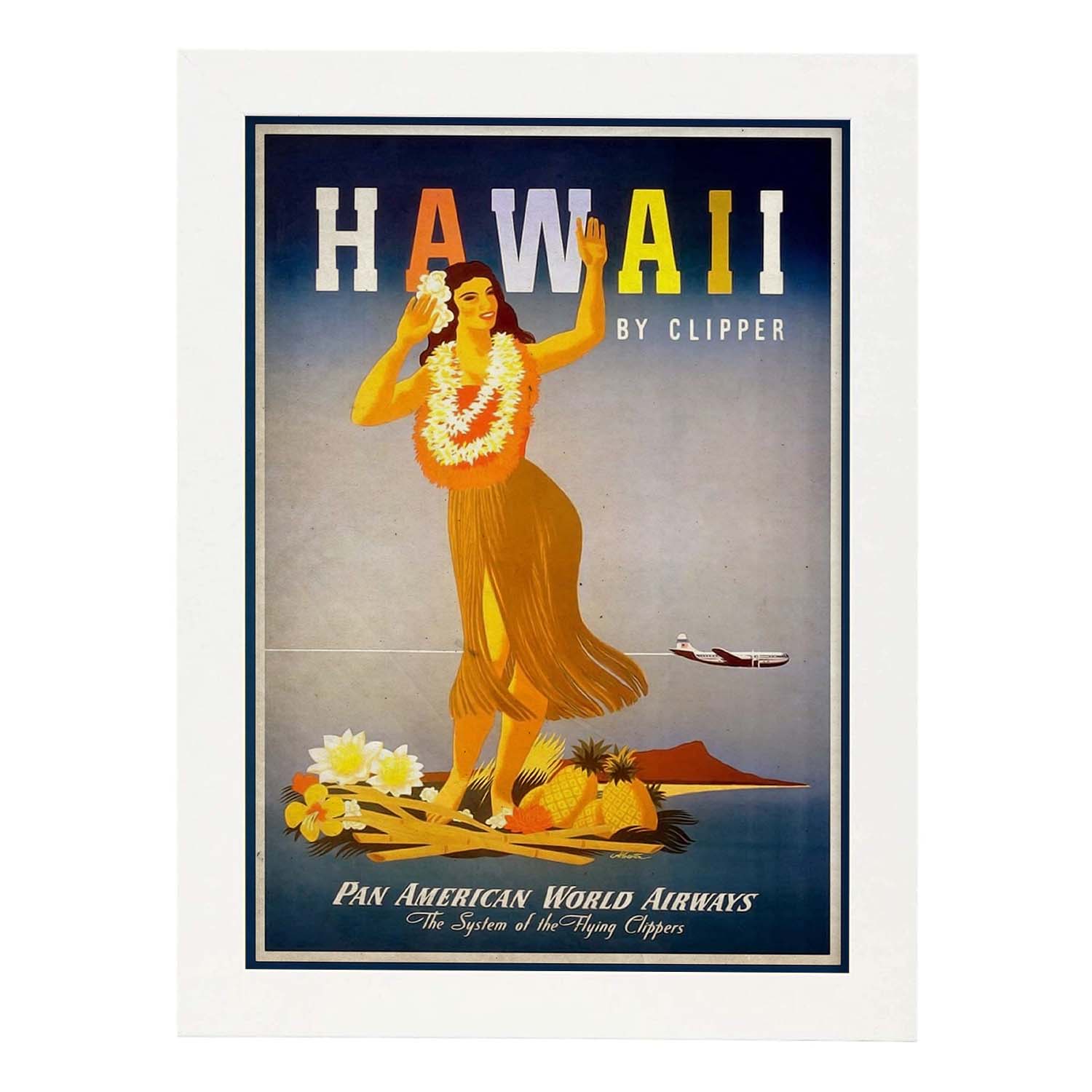 Poster vintage de Chica Hawaiana. con imágenes vintage y de publicidad antigua.-Artwork-Nacnic-A3-Marco Blanco-Nacnic Estudio SL