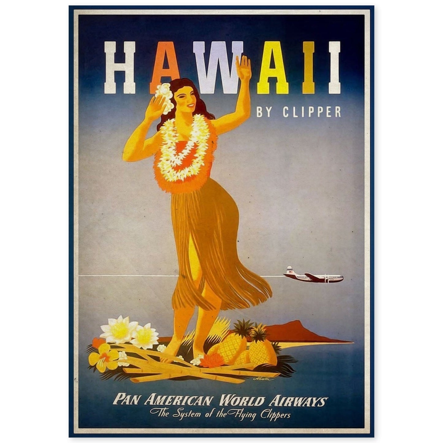 Poster vintage de Chica Hawaiana. con imágenes vintage y de publicidad antigua.-Artwork-Nacnic-A4-Sin marco-Nacnic Estudio SL