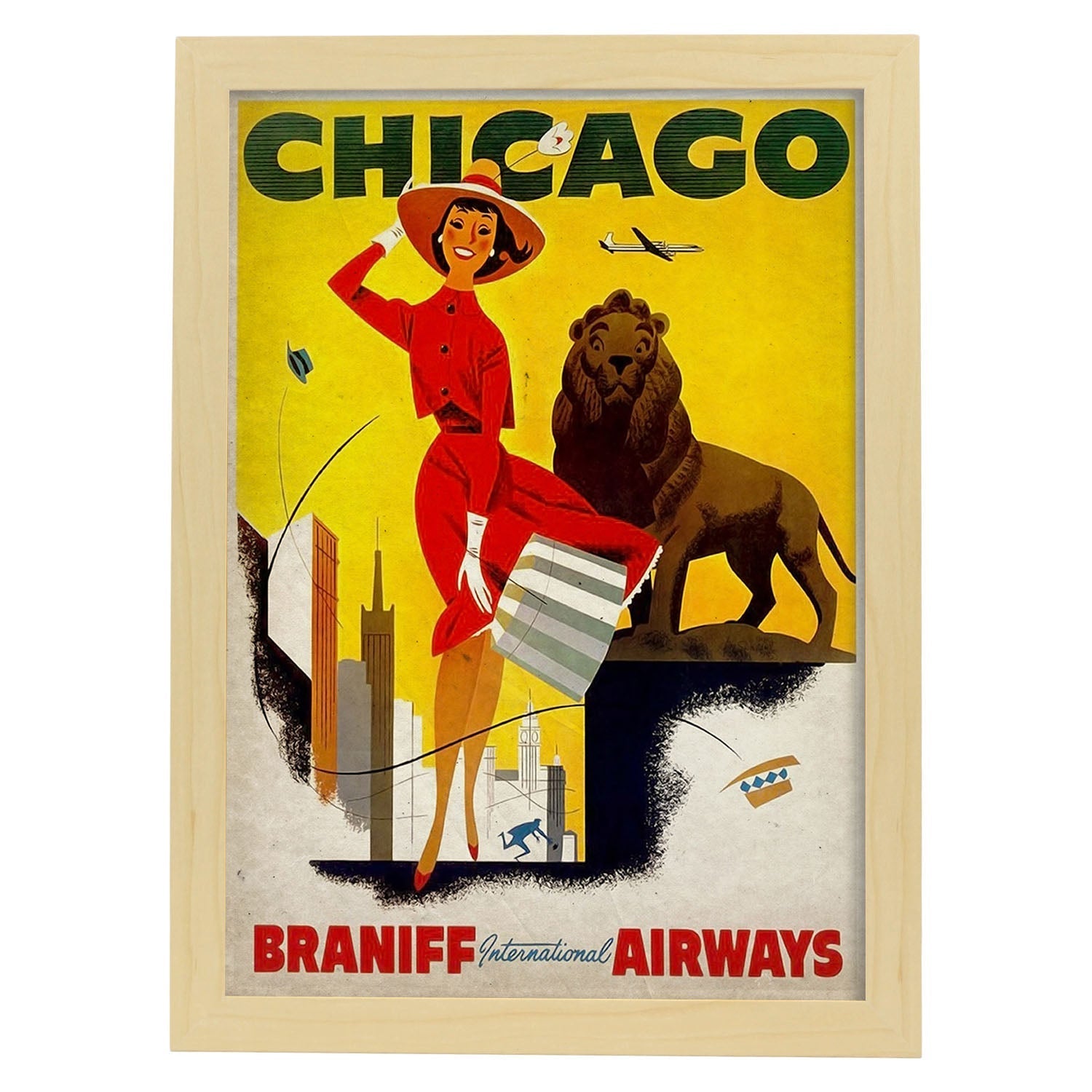 Poster vintage de Chicago. con imágenes vintage y de publicidad antigua.-Artwork-Nacnic-A4-Marco Madera clara-Nacnic Estudio SL