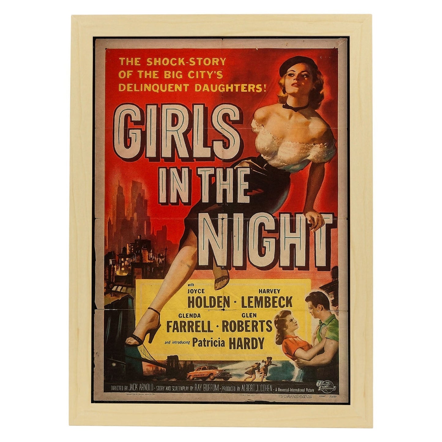 Poster vintage de Chicas de la noche. con imágenes vintage y de publicidad antigua.-Artwork-Nacnic-A3-Marco Madera clara-Nacnic Estudio SL