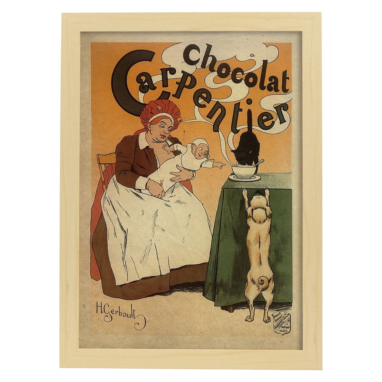 Poster vintage de Chocolate caliente. con imágenes vintage y de publicidad antigua.-Artwork-Nacnic-A3-Marco Madera clara-Nacnic Estudio SL