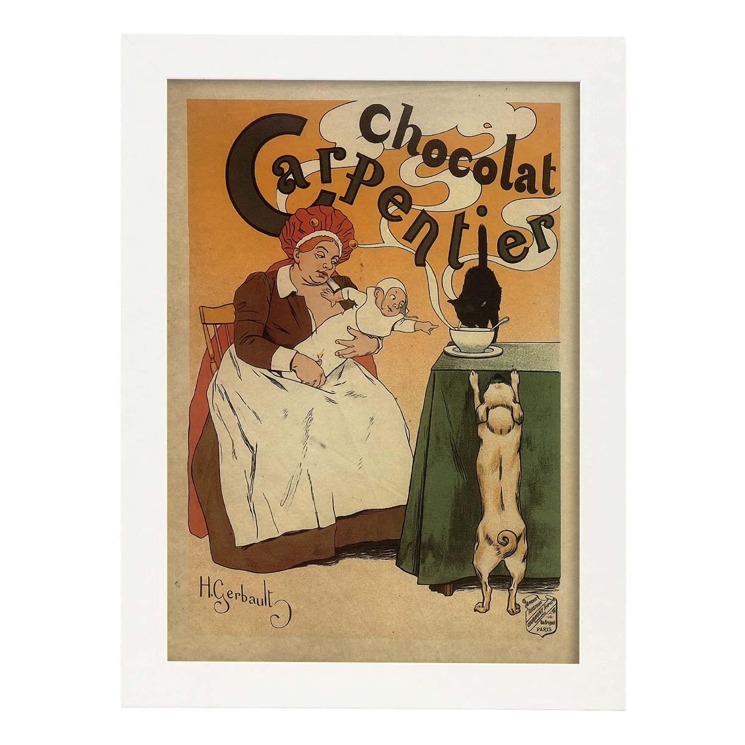 Poster vintage de Chocolate caliente. con imágenes vintage y de publicidad antigua.-Artwork-Nacnic-A4-Marco Blanco-Nacnic Estudio SL
