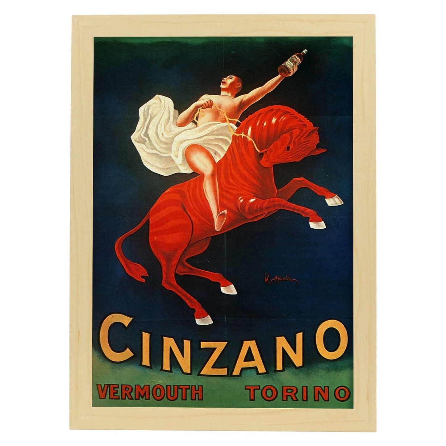 Poster vintage de Cinzano. con imágenes vintage y de publicidad antigua.-Artwork-Nacnic-A4-Marco Madera clara-Nacnic Estudio SL