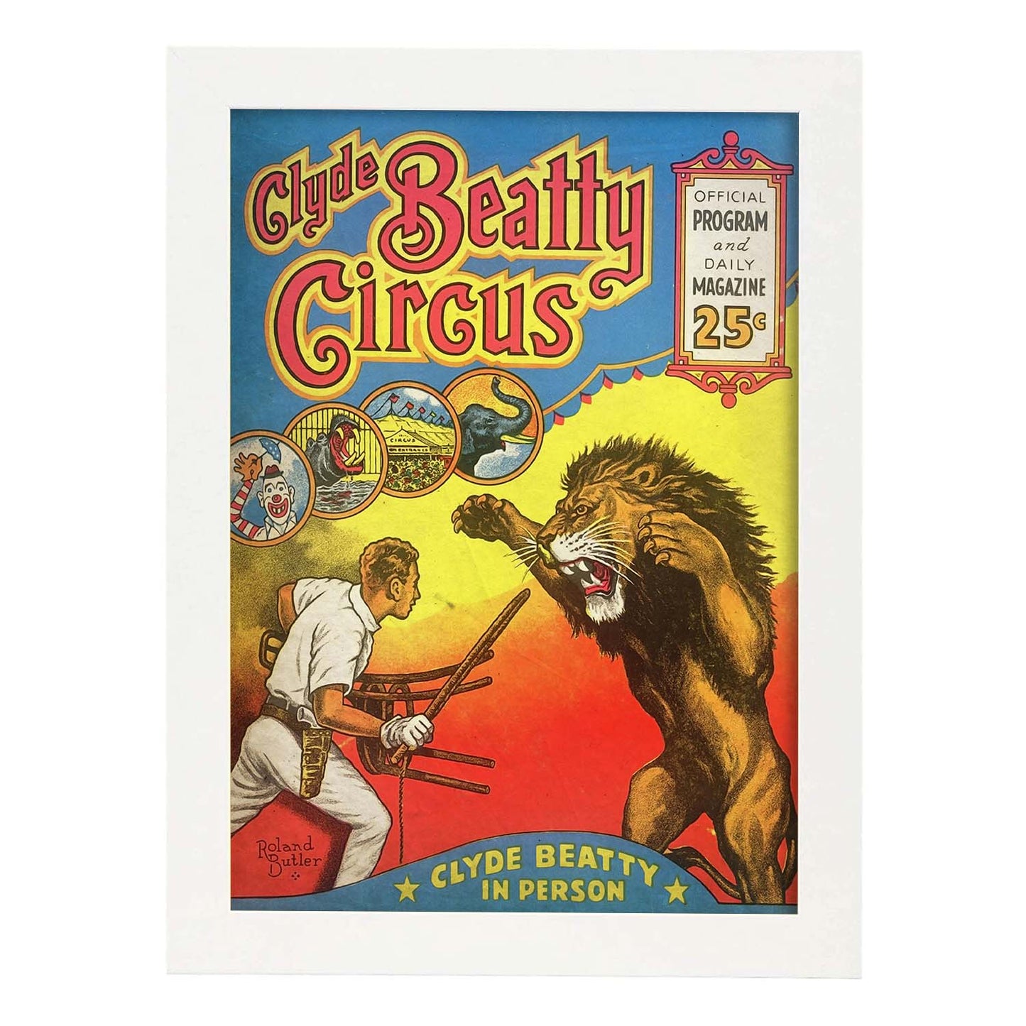 Poster vintage de Circo con leones. con imágenes vintage y de publicidad antigua.-Artwork-Nacnic-A3-Marco Blanco-Nacnic Estudio SL