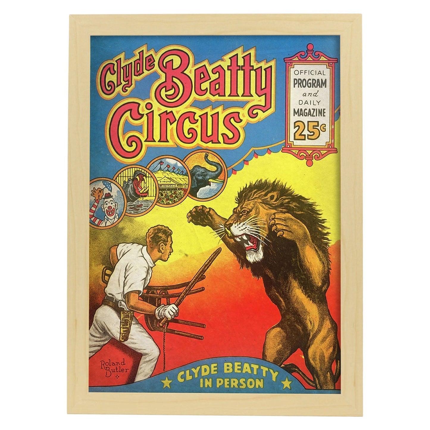 Poster vintage de Circo con leones. con imágenes vintage y de publicidad antigua.-Artwork-Nacnic-A3-Marco Madera clara-Nacnic Estudio SL