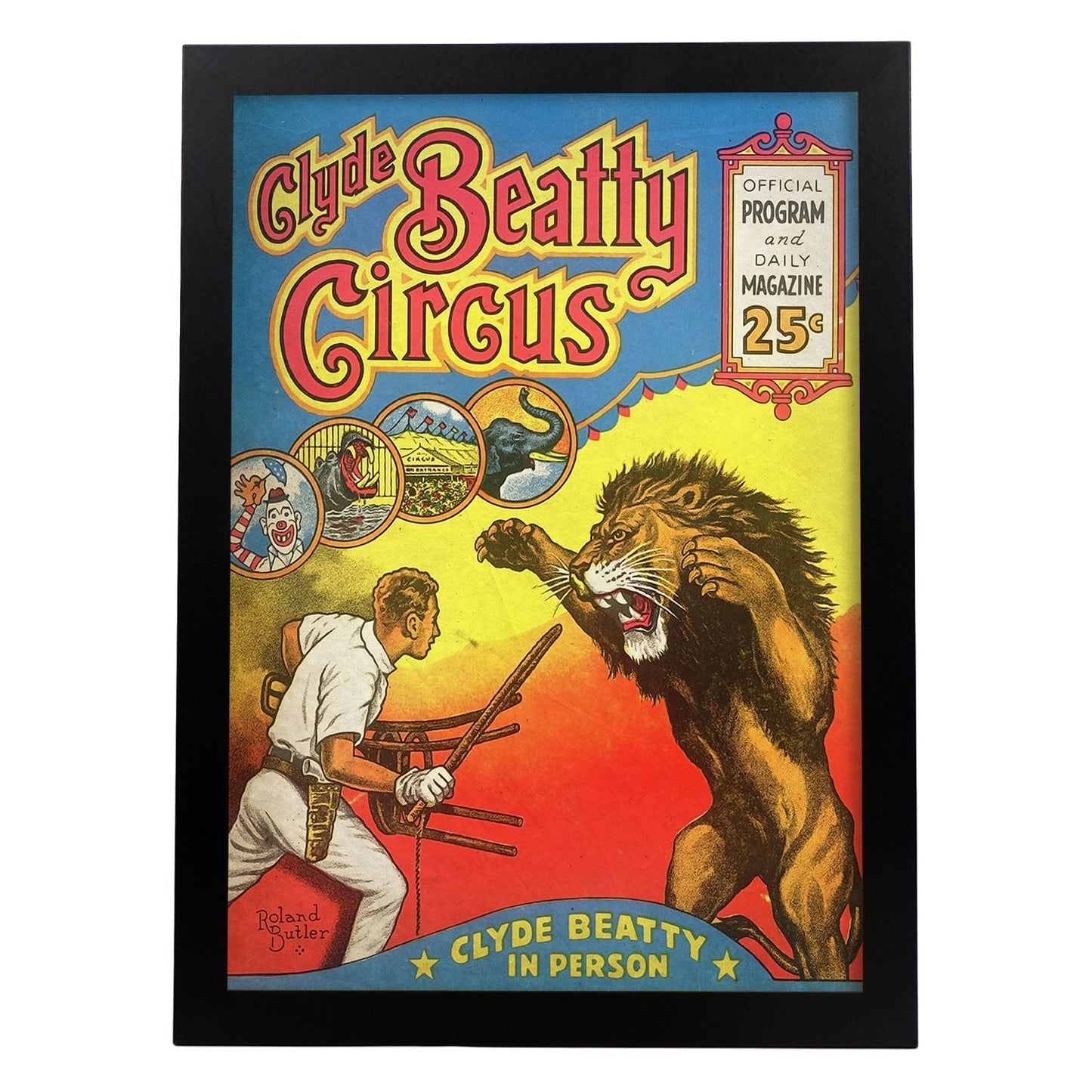 Poster vintage de Circo con leones. con imágenes vintage y de publicidad antigua.-Artwork-Nacnic-A3-Marco Negro-Nacnic Estudio SL