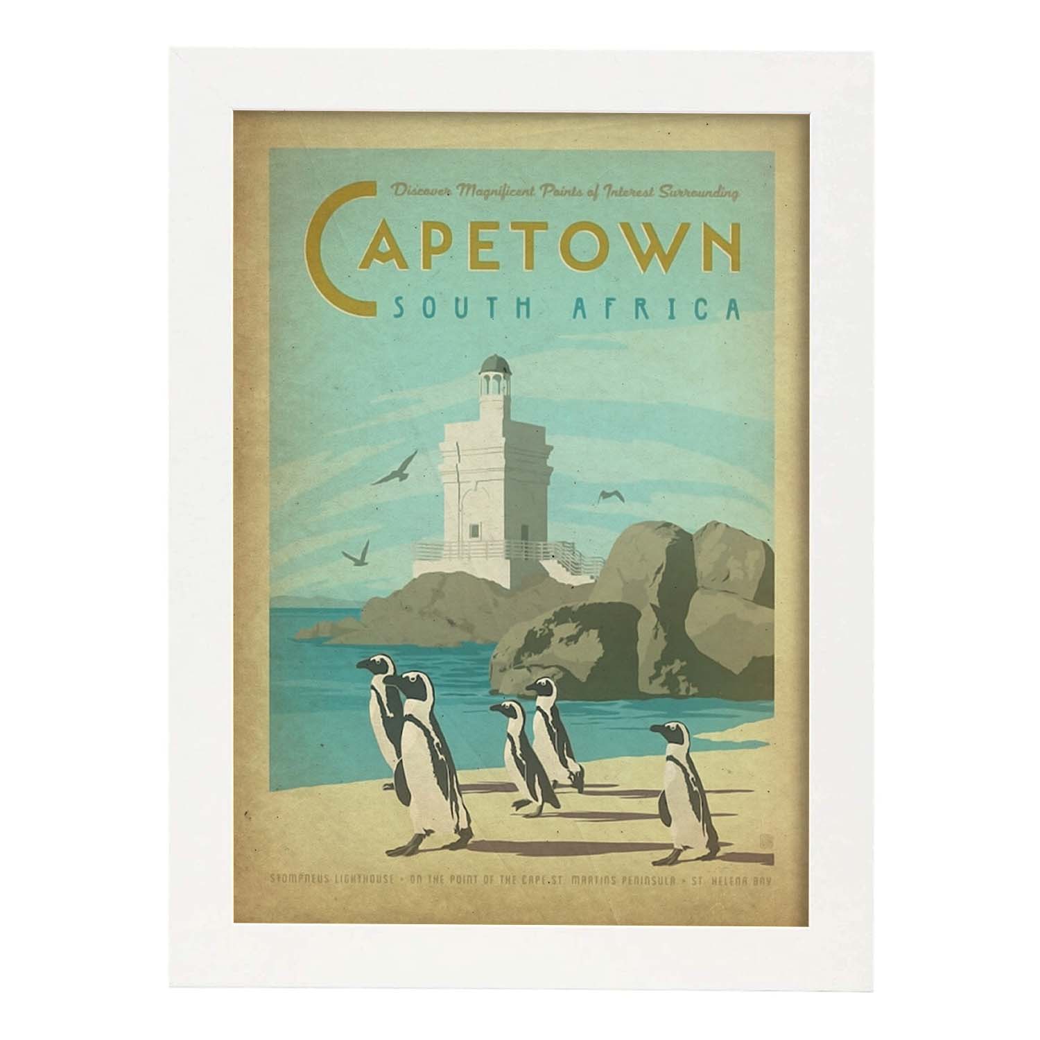 Poster vintage de Ciudad del Cabo. con imágenes vintage y de publicidad antigua.-Artwork-Nacnic-A4-Marco Blanco-Nacnic Estudio SL