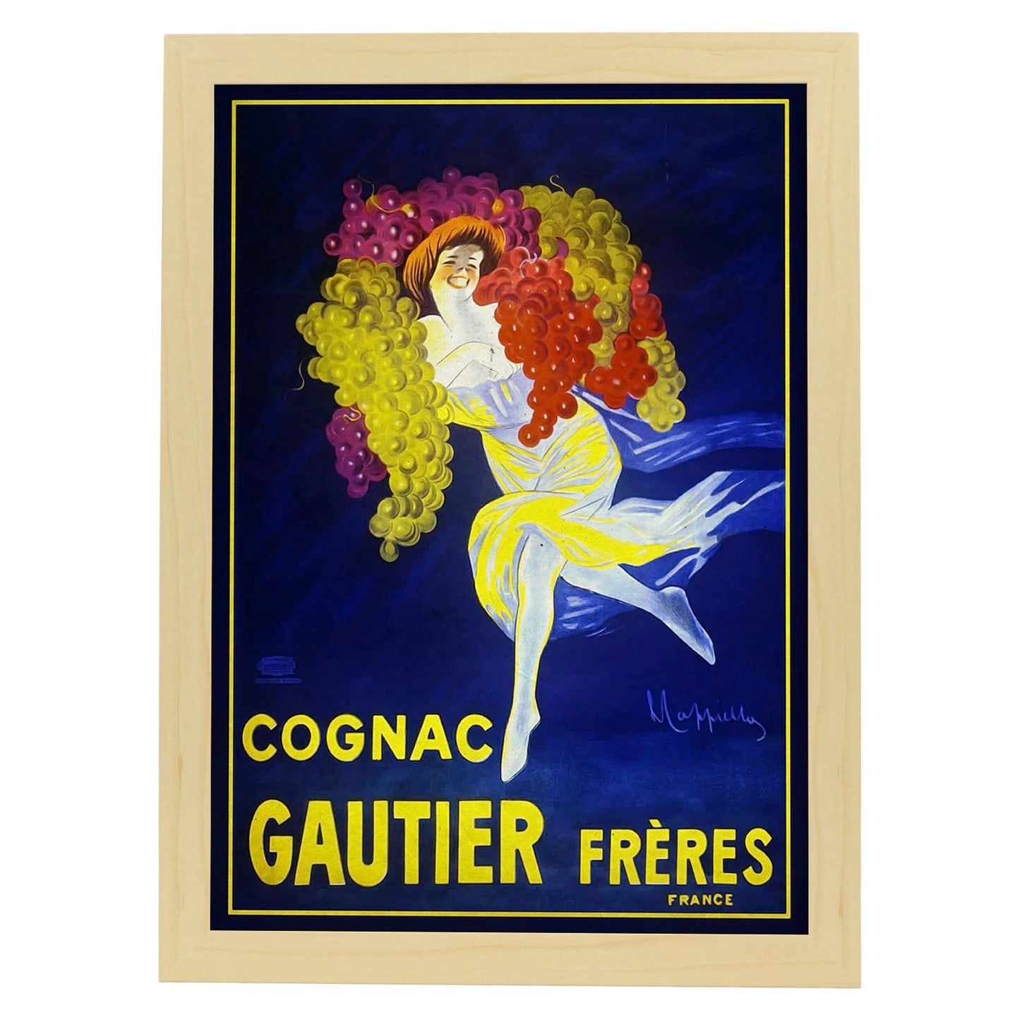 Poster vintage de Coñac Gautier. con imágenes vintage y de publicidad antigua.-Artwork-Nacnic-A4-Marco Madera clara-Nacnic Estudio SL