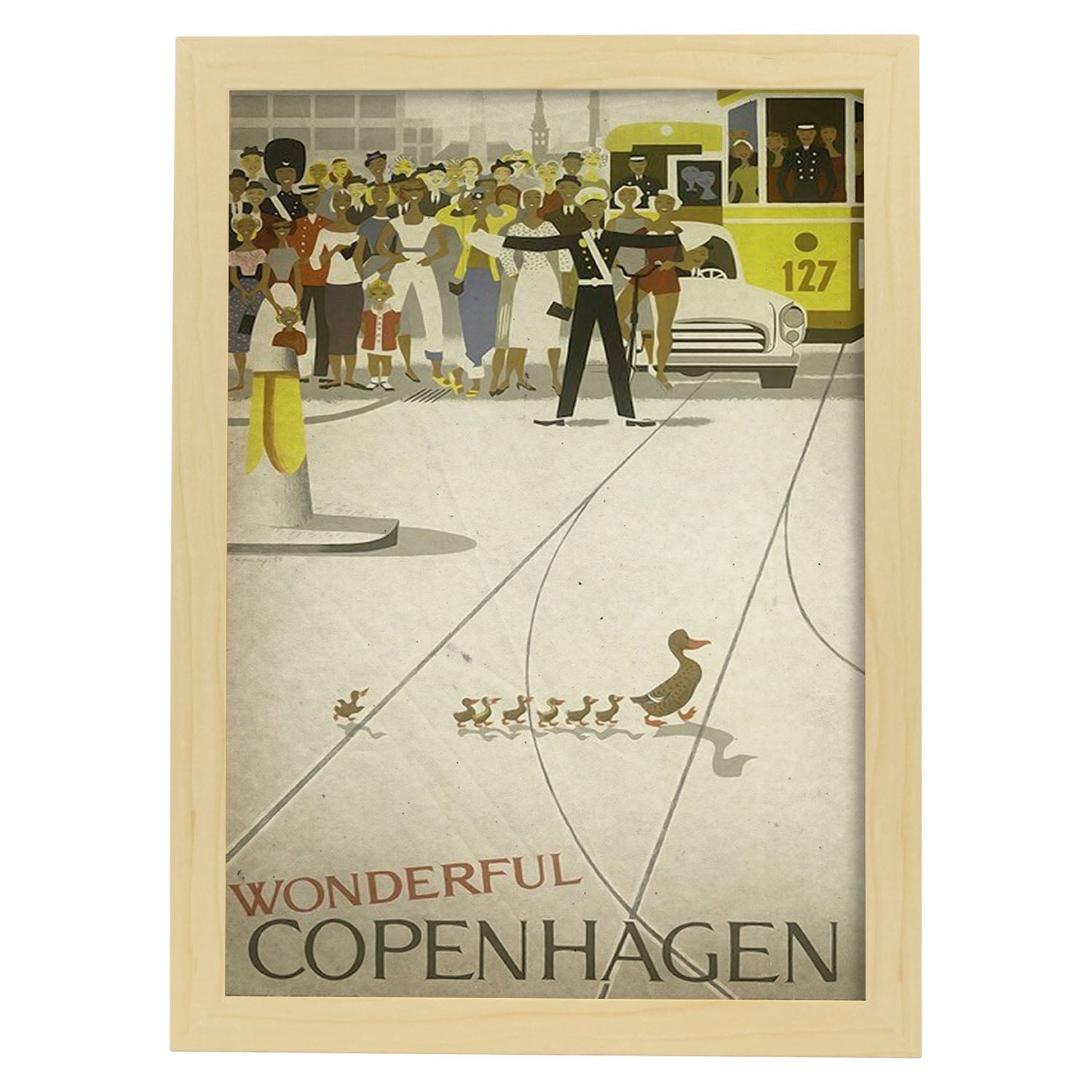 Poster vintage de Copenague. con imágenes vintage y de publicidad antigua.-Artwork-Nacnic-A3-Marco Madera clara-Nacnic Estudio SL