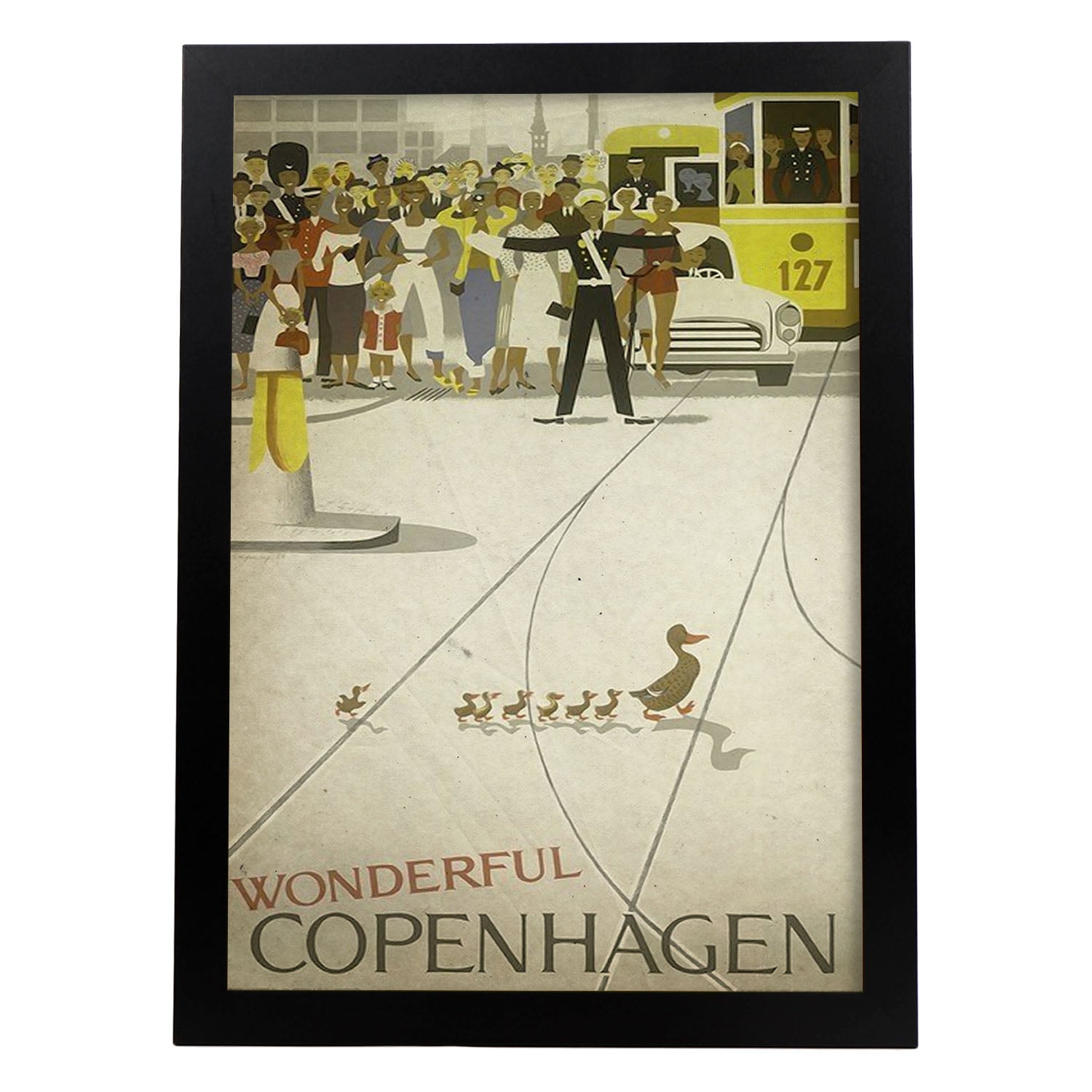 Poster vintage de Copenague. con imágenes vintage y de publicidad antigua.-Artwork-Nacnic-A4-Marco Negro-Nacnic Estudio SL