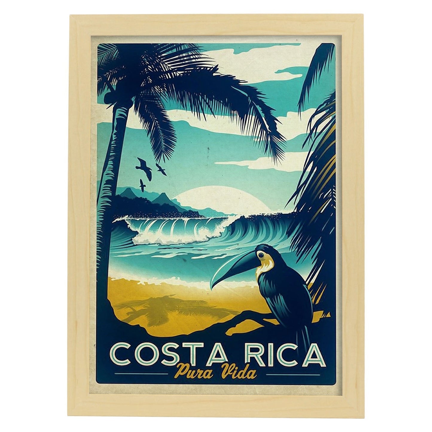 Poster vintage de Costa rica. con imágenes vintage y de publicidad antigua.-Artwork-Nacnic-A3-Marco Madera clara-Nacnic Estudio SL