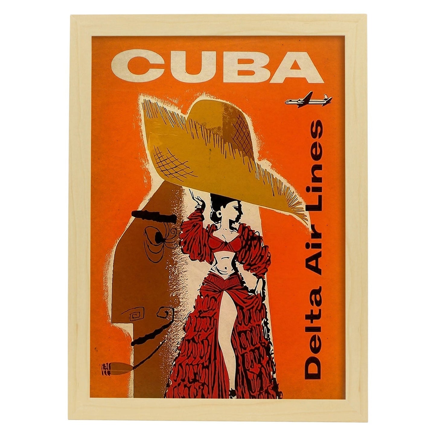Poster vintage de Cuba. con imágenes vintage y de publicidad antigua.-Artwork-Nacnic-A3-Marco Madera clara-Nacnic Estudio SL