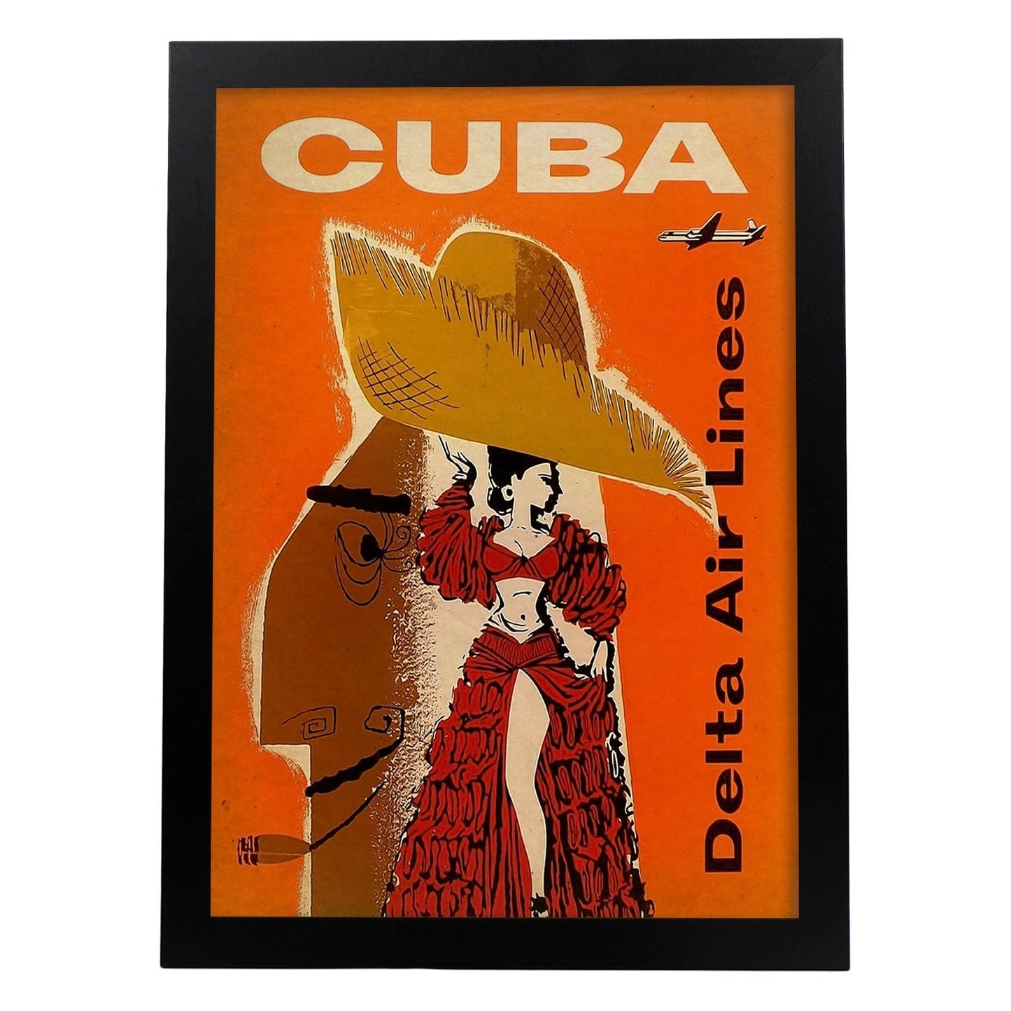 Poster vintage de Cuba. con imágenes vintage y de publicidad antigua.-Artwork-Nacnic-A4-Marco Negro-Nacnic Estudio SL