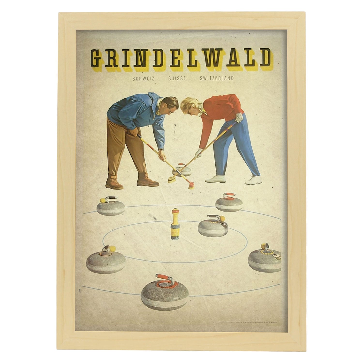 Poster vintage de Curling. con imágenes vintage y de publicidad antigua.-Artwork-Nacnic-A3-Marco Madera clara-Nacnic Estudio SL