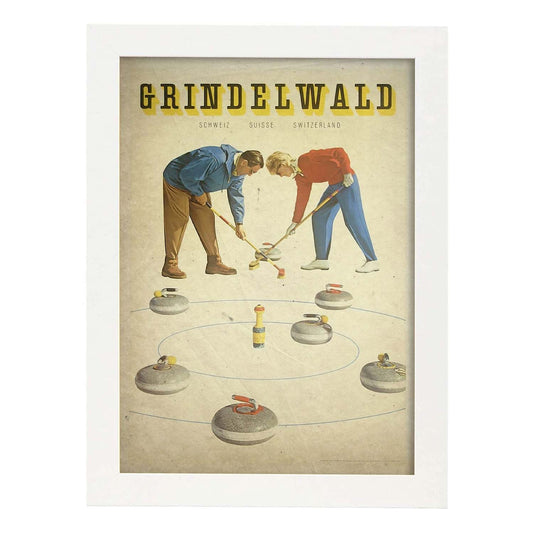 Poster vintage de Curling. con imágenes vintage y de publicidad antigua.-Artwork-Nacnic-A4-Marco Blanco-Nacnic Estudio SL