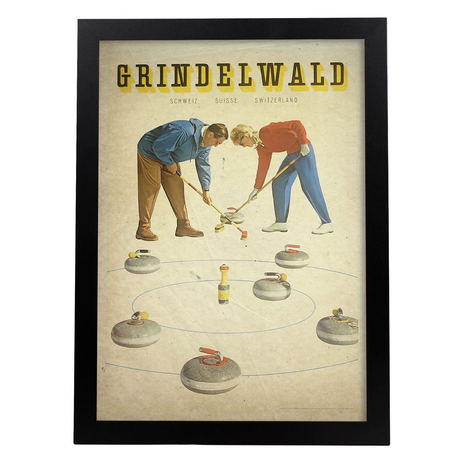 Poster vintage de Curling. con imágenes vintage y de publicidad antigua.-Artwork-Nacnic-A4-Marco Negro-Nacnic Estudio SL