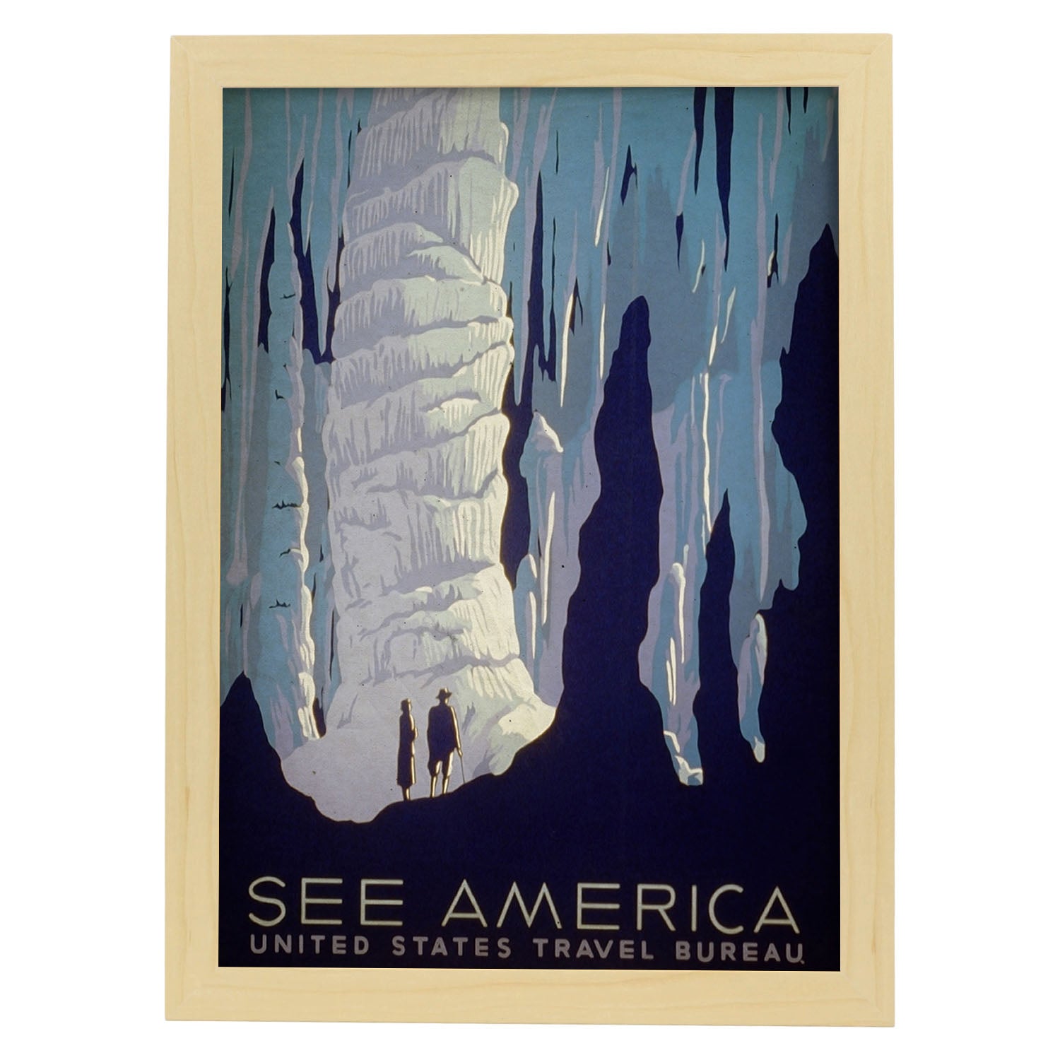 Poster vintage de Descubre America. con imágenes vintage y de publicidad antigua.-Artwork-Nacnic-A3-Marco Madera clara-Nacnic Estudio SL