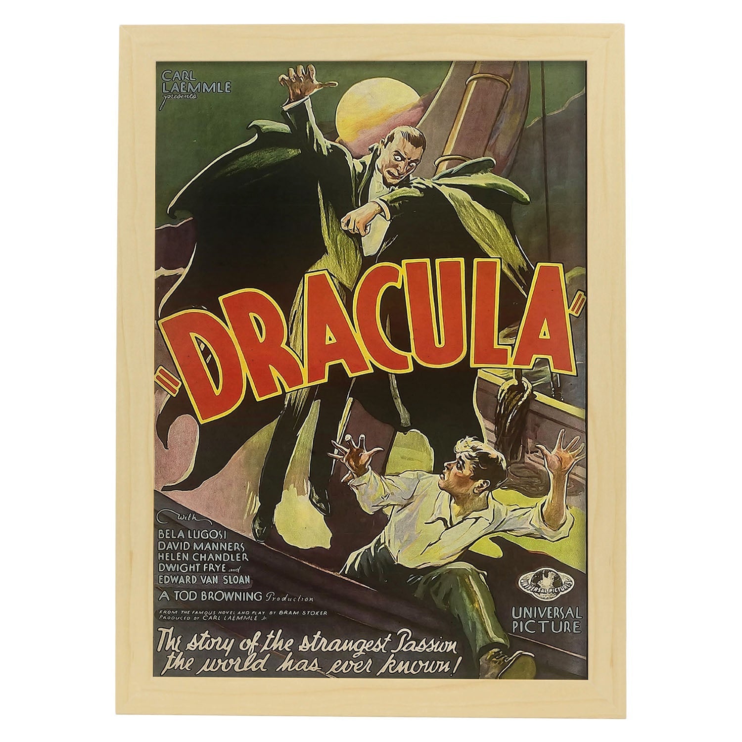 Poster vintage de Dracula. con imágenes vintage y de publicidad antigua.-Artwork-Nacnic-A3-Marco Madera clara-Nacnic Estudio SL