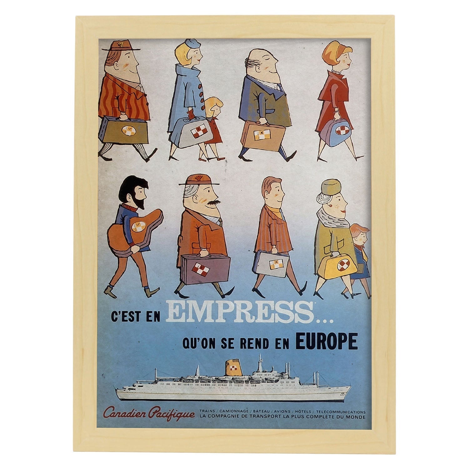 Poster vintage de En barco a Europa. con imágenes vintage y de publicidad antigua.-Artwork-Nacnic-A3-Marco Madera clara-Nacnic Estudio SL