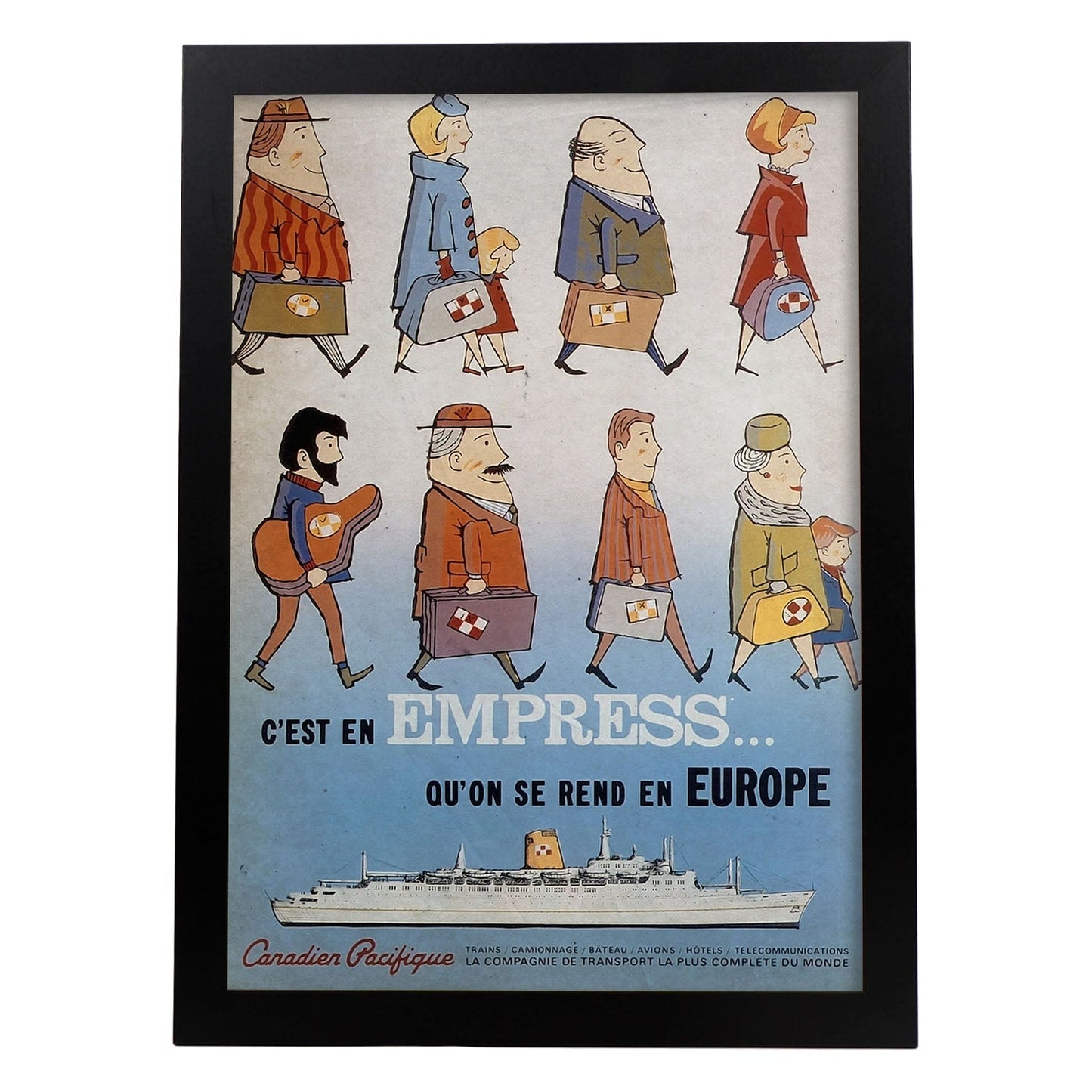 Poster vintage de En barco a Europa. con imágenes vintage y de publicidad antigua.-Artwork-Nacnic-A3-Marco Negro-Nacnic Estudio SL