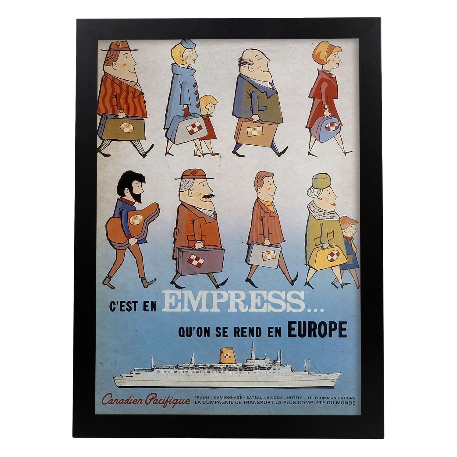 Poster vintage de En barco a Europa. con imágenes vintage y de publicidad antigua.-Artwork-Nacnic-A4-Marco Negro-Nacnic Estudio SL