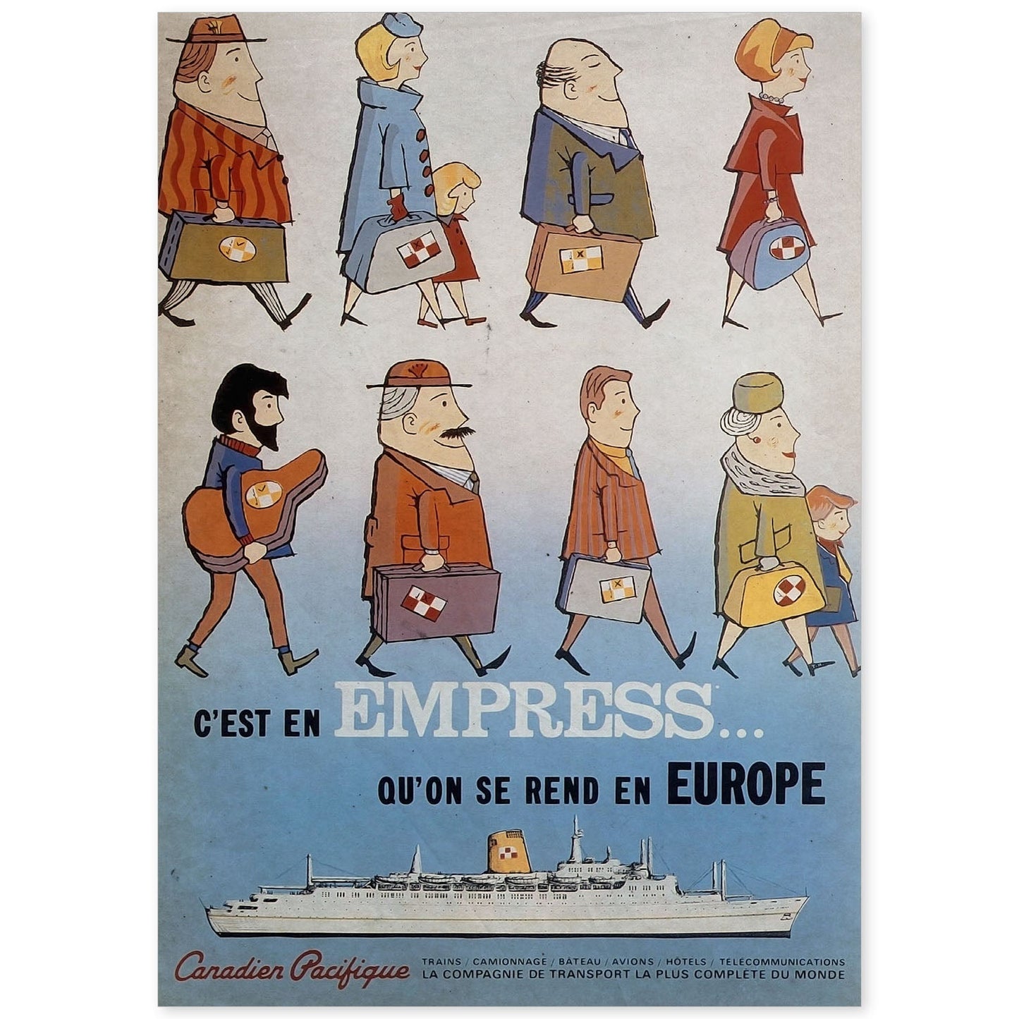 Poster vintage de En barco a Europa. con imágenes vintage y de publicidad antigua.-Artwork-Nacnic-A4-Sin marco-Nacnic Estudio SL