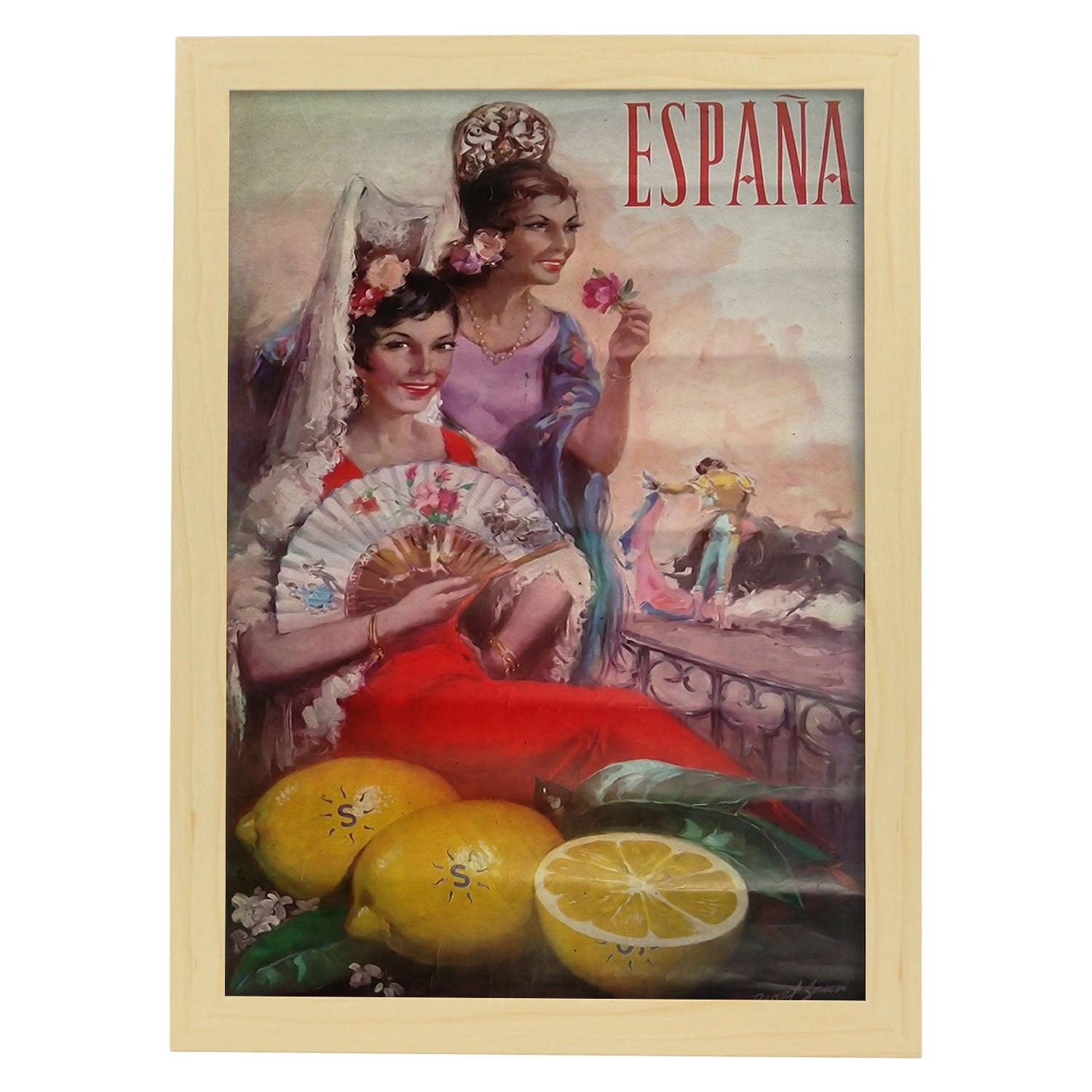 Poster vintage de España. con imágenes vintage y de publicidad antigua.-Artwork-Nacnic-A4-Marco Madera clara-Nacnic Estudio SL