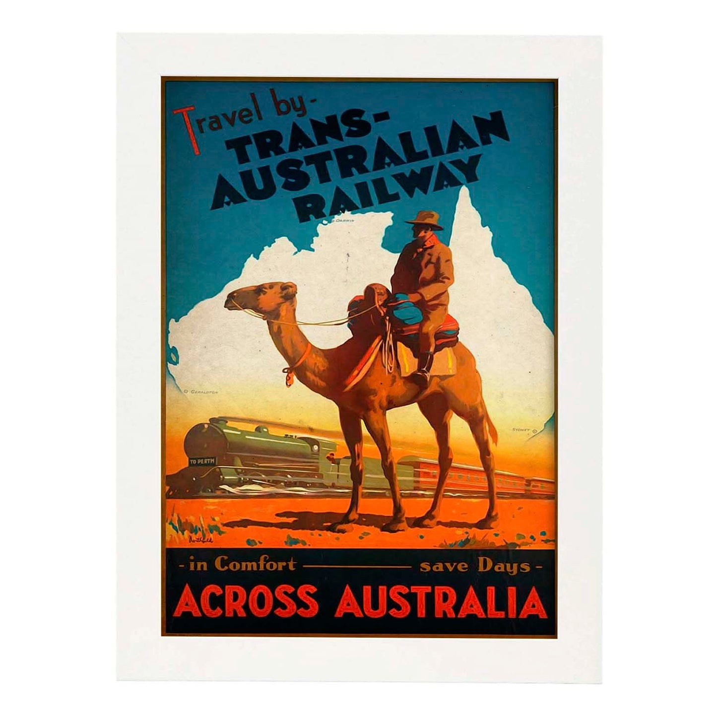 Poster vintage de Ferrocarril Australiano. con imágenes vintage y de publicidad antigua.-Artwork-Nacnic-A3-Marco Blanco-Nacnic Estudio SL